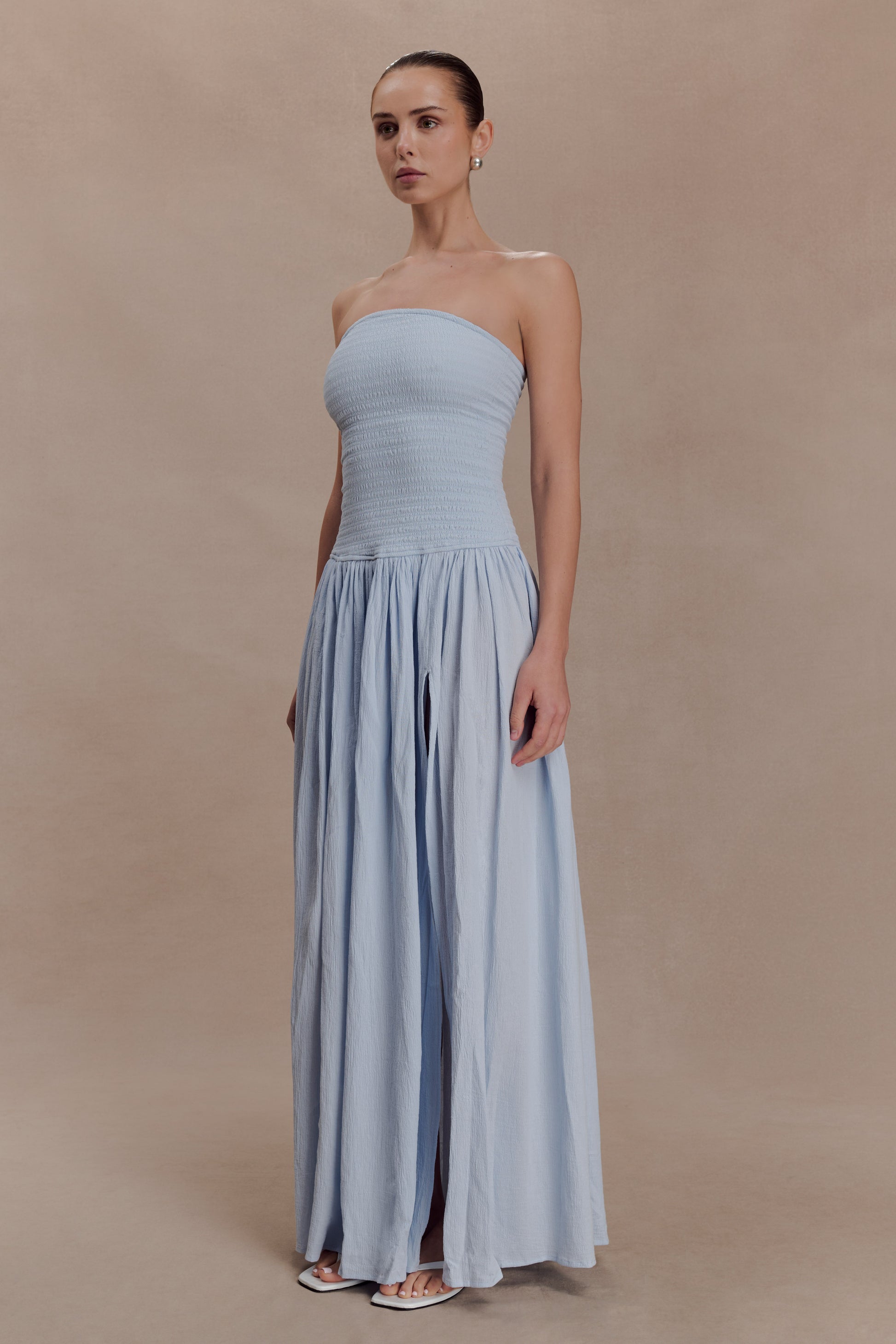 Maureen Cotton Shirring Maxi Dress - Powder Blue #7
