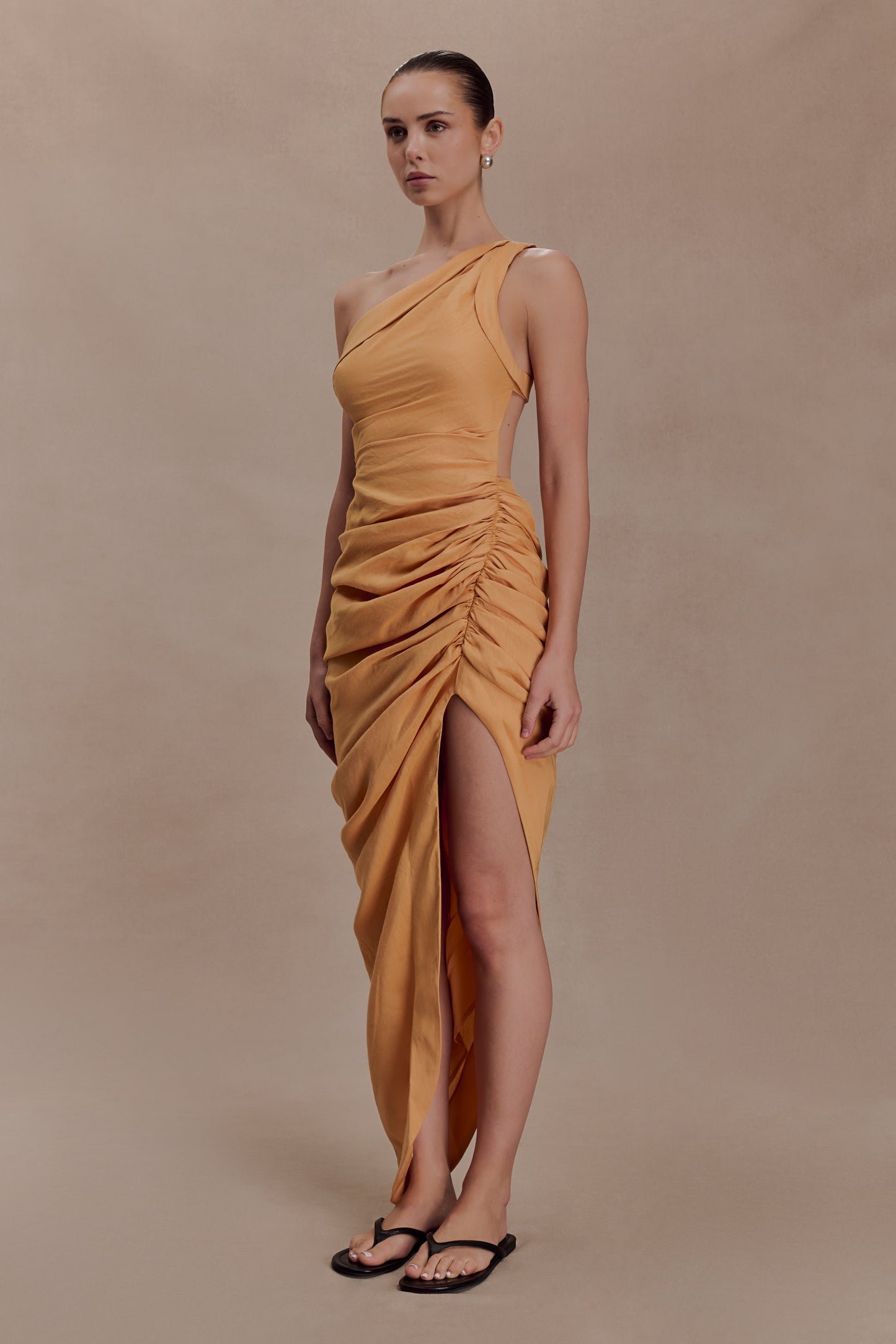 Birgit Linen Midi Dress With Hardware - Deep Peach