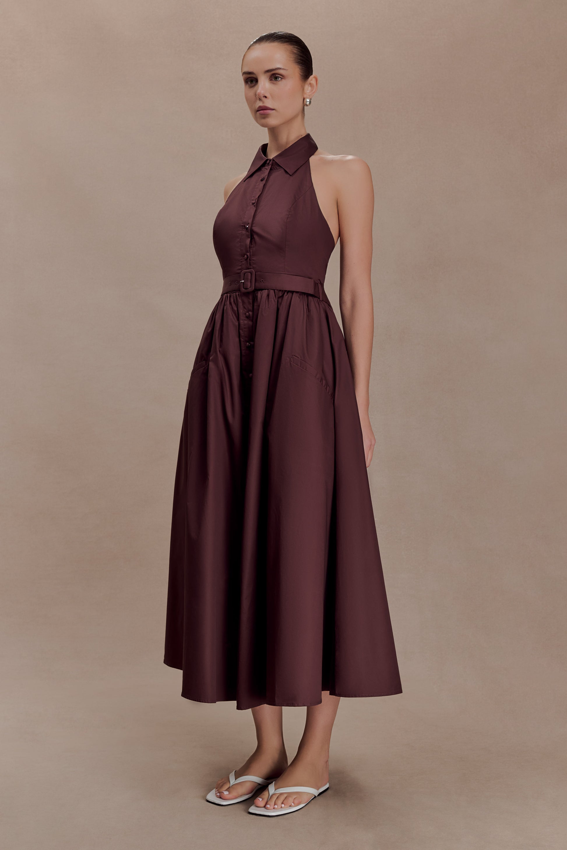 Cindy Collared Midi Dress - Chocolate #3