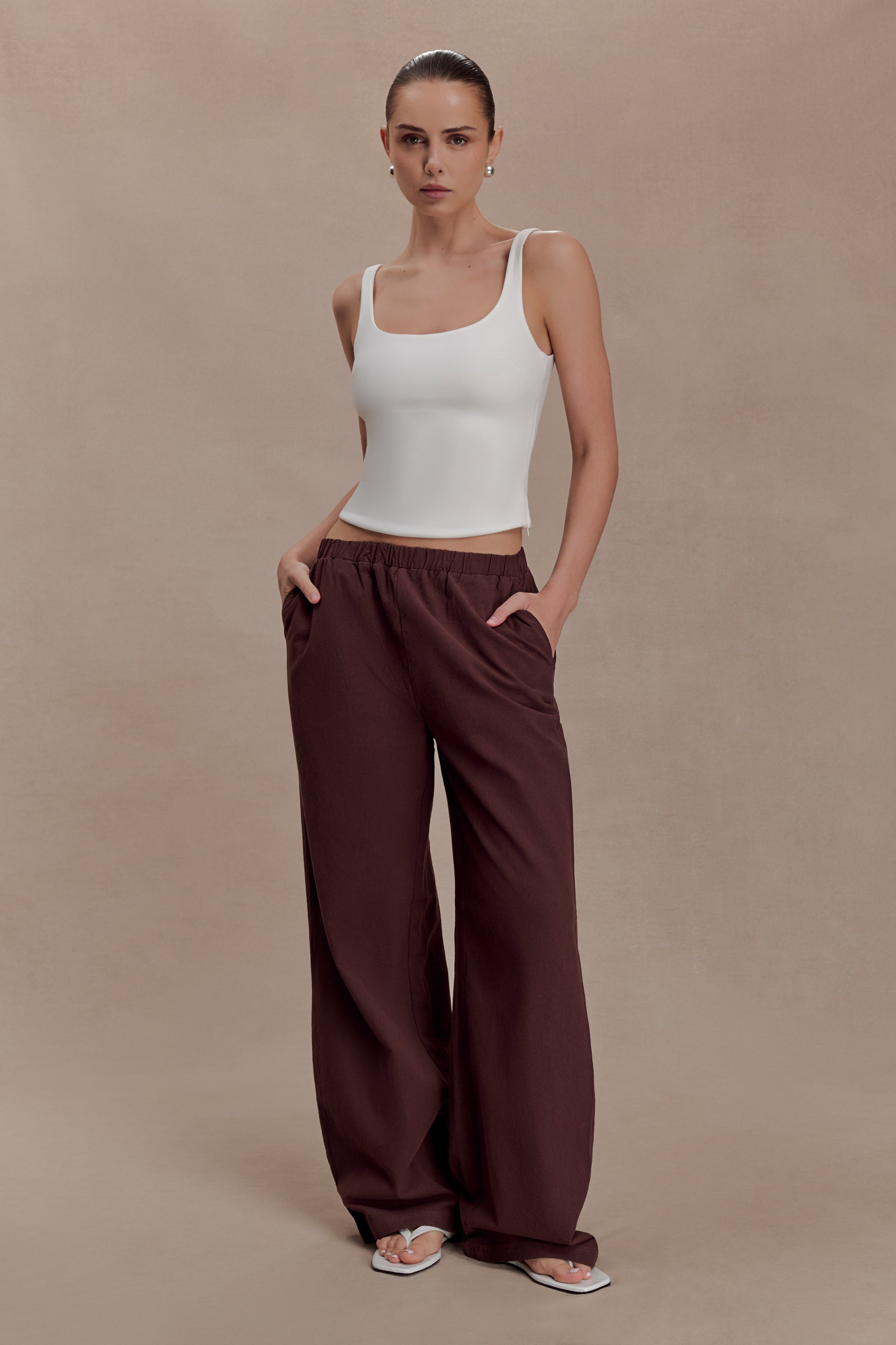 Janayia Cotton Wide Leg Pants - Dark Espresso