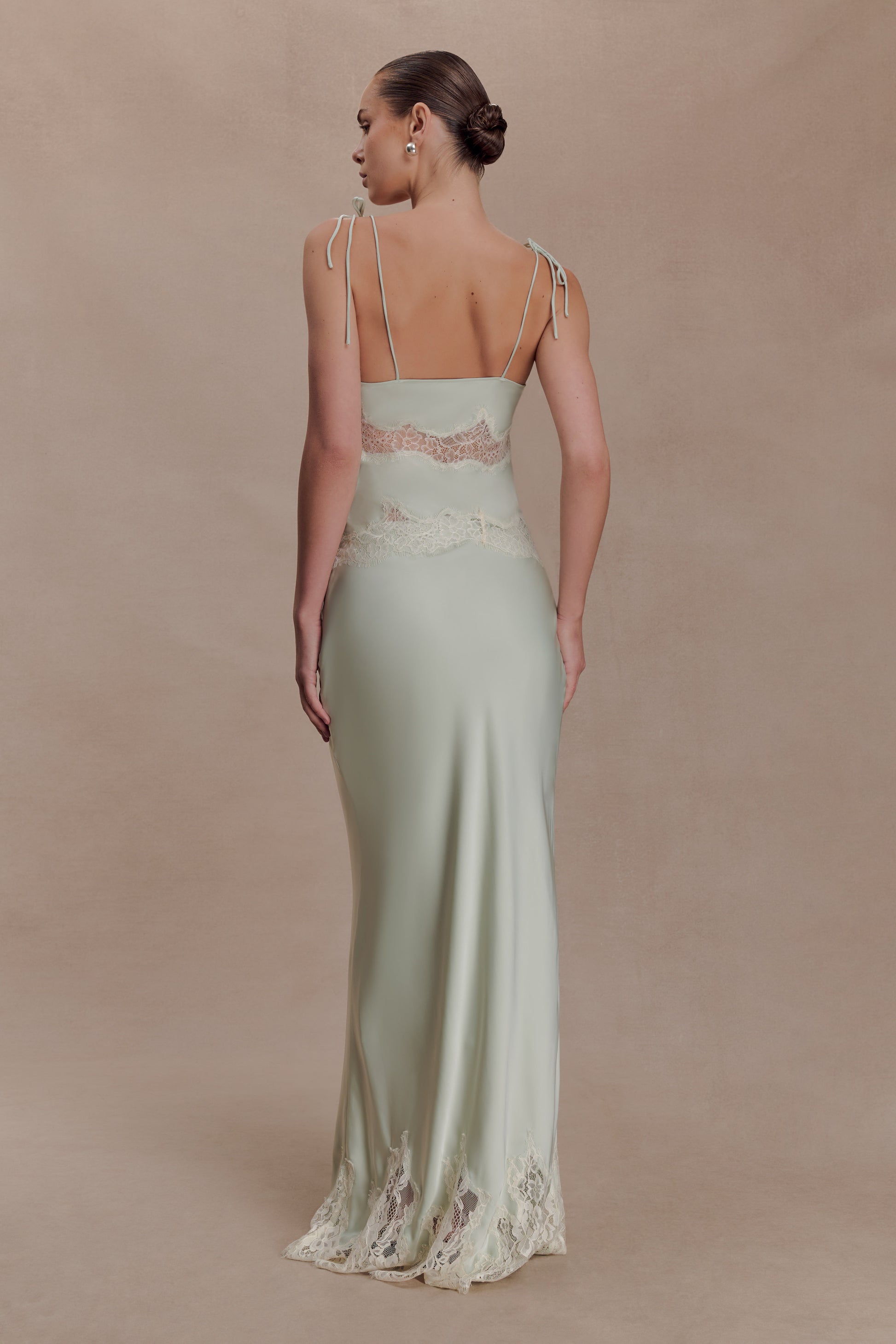 Nina Satin And Lace Maxi Skirt - Sage #2