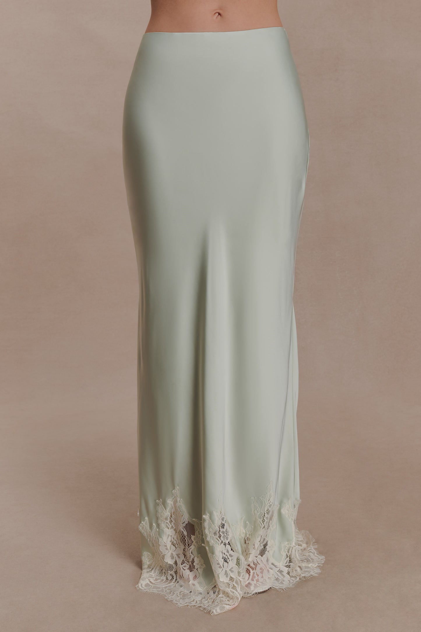 Nina Satin And Lace Maxi Skirt - Sage