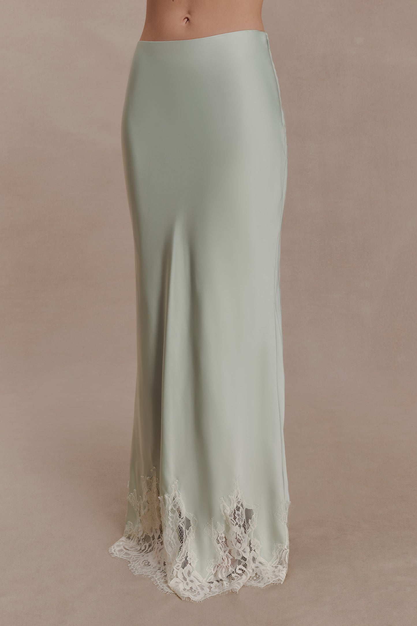 Nina Satin And Lace Maxi Skirt - Sage