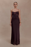Nina Satin And Lace Maxi Skirt - Chocolate