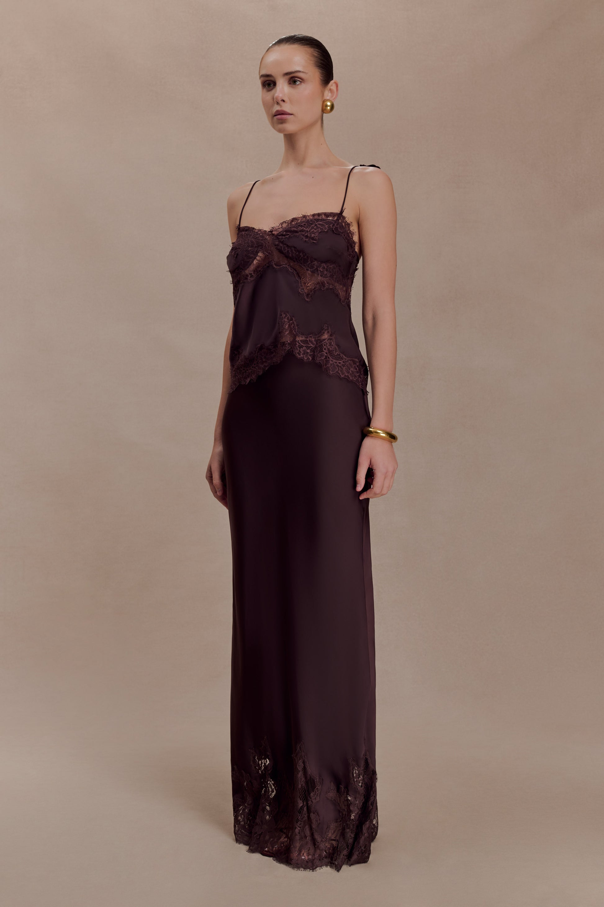 Nina Satin And Lace Maxi Skirt - Chocolate #3