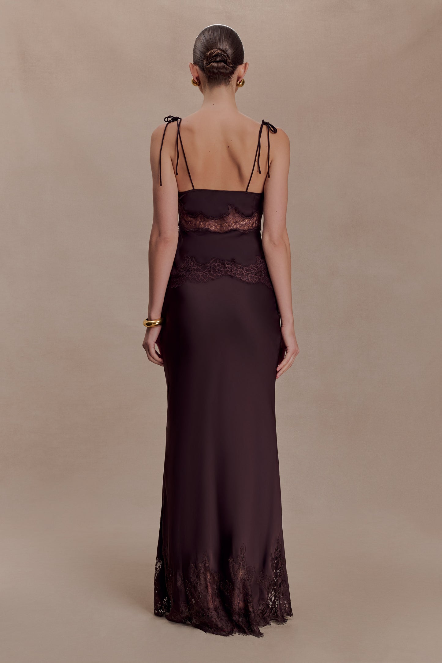 Nina Satin And Lace Maxi Skirt - Chocolate