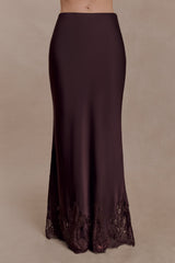 Nina Satin And Lace Maxi Skirt - Chocolate