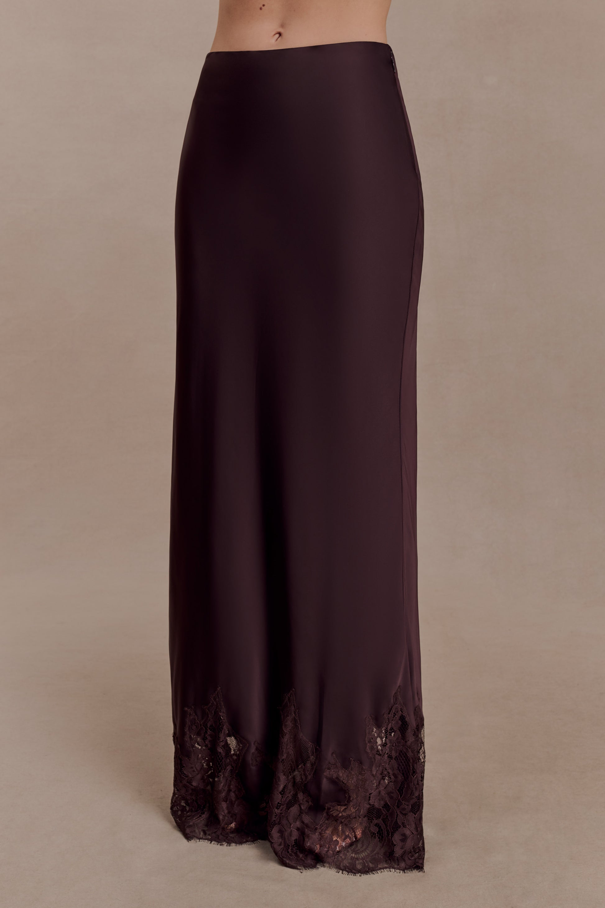 Nina Satin And Lace Maxi Skirt - Chocolate #4