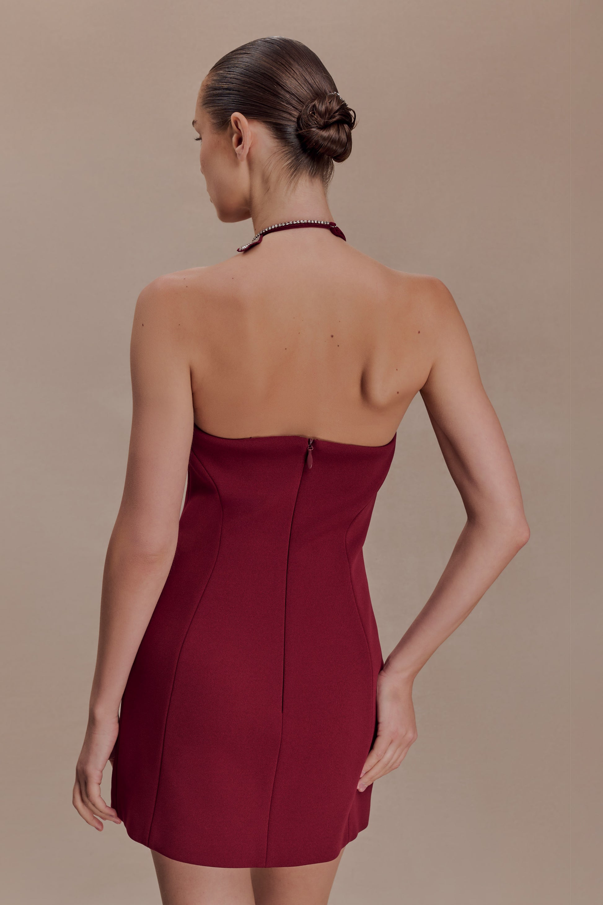 Nathalie Halter Neck Floral Mini Dress - Merlot #2