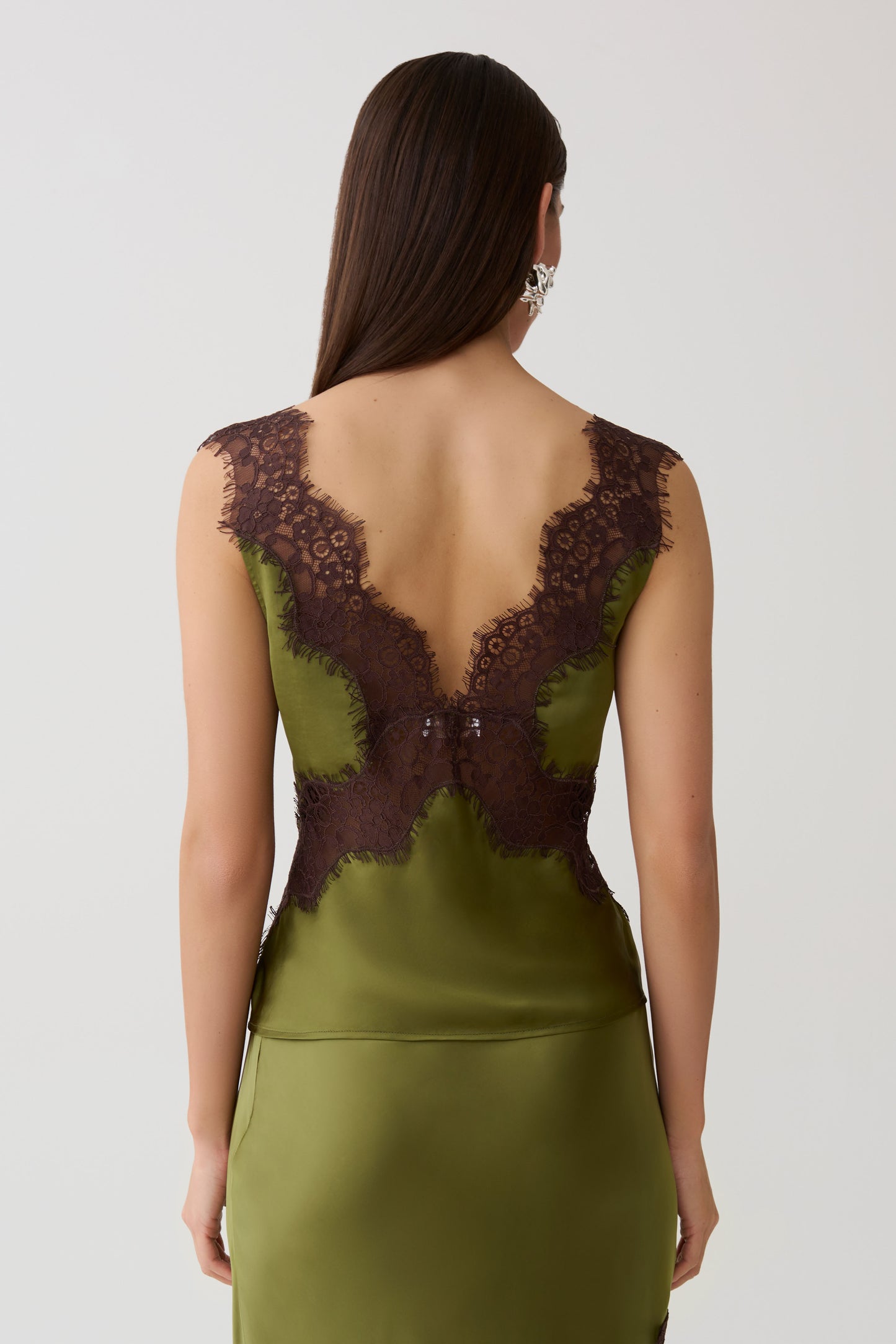 Amber Satin And Lace Camisole - Olive