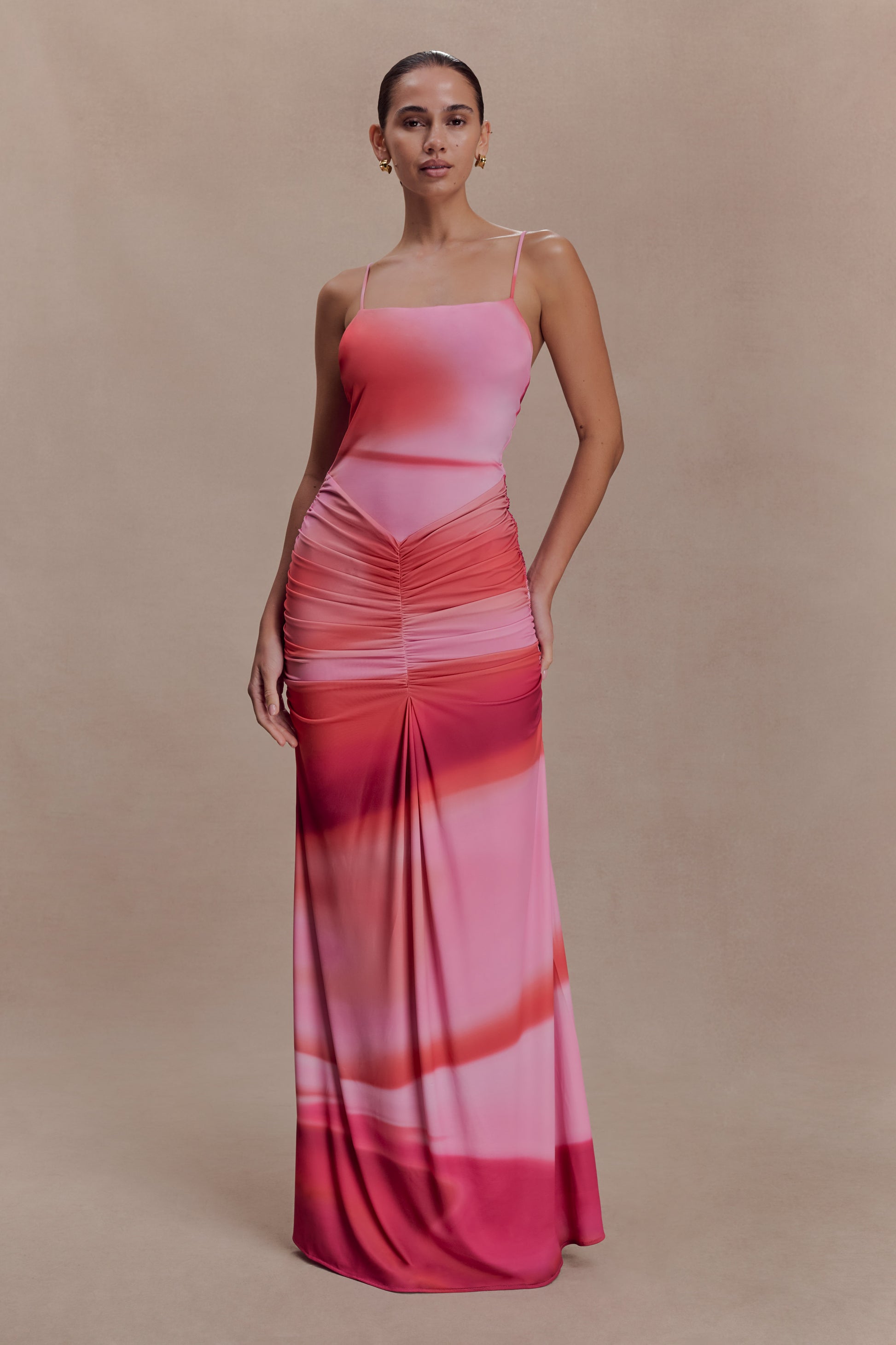 Roisin Slinky Maxi Dress - Pink Sunset Print