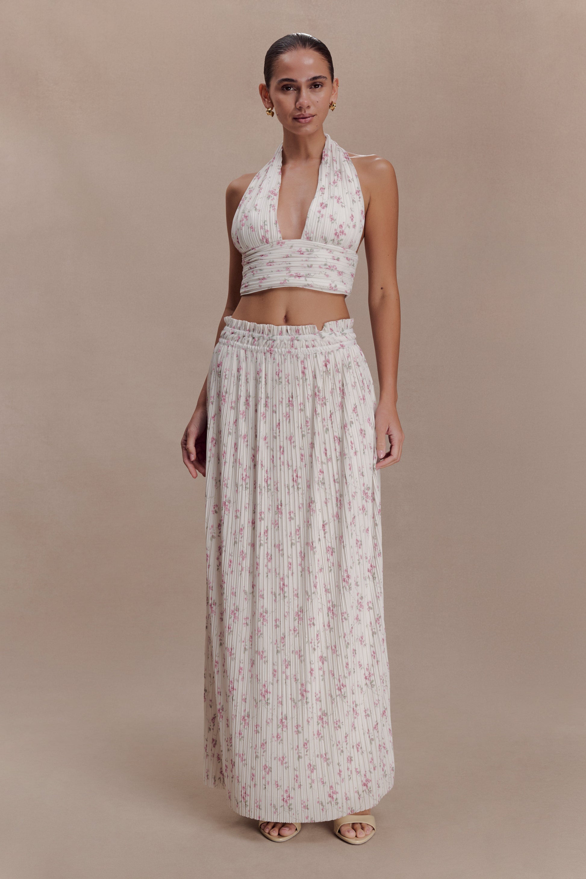 Amaris Sleeveless Plisse Halter Top - Floral Ditsy Print #6