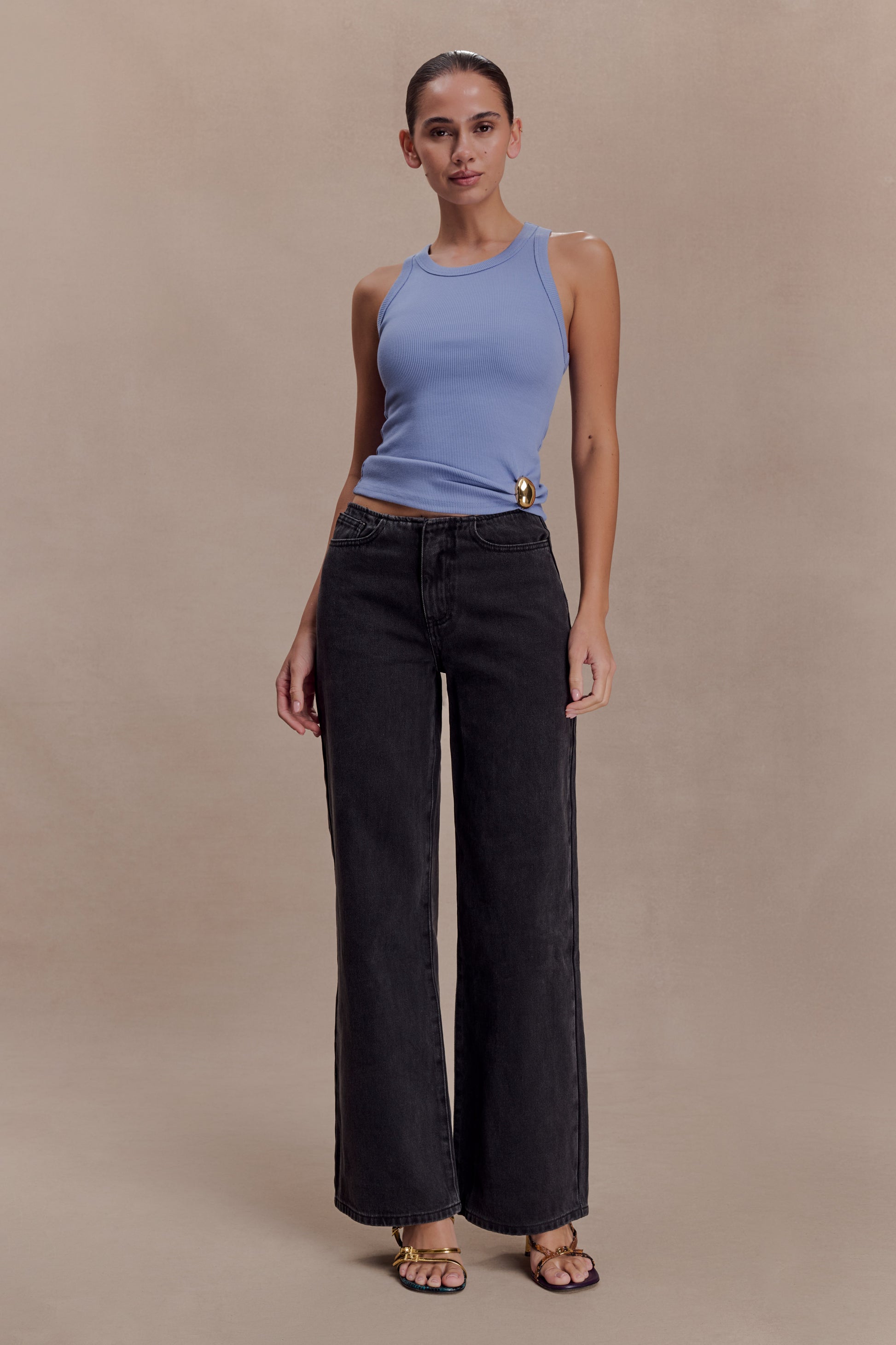 Lola Ribbed Sleeveless Top With Hardware - Cornflower Blue #4