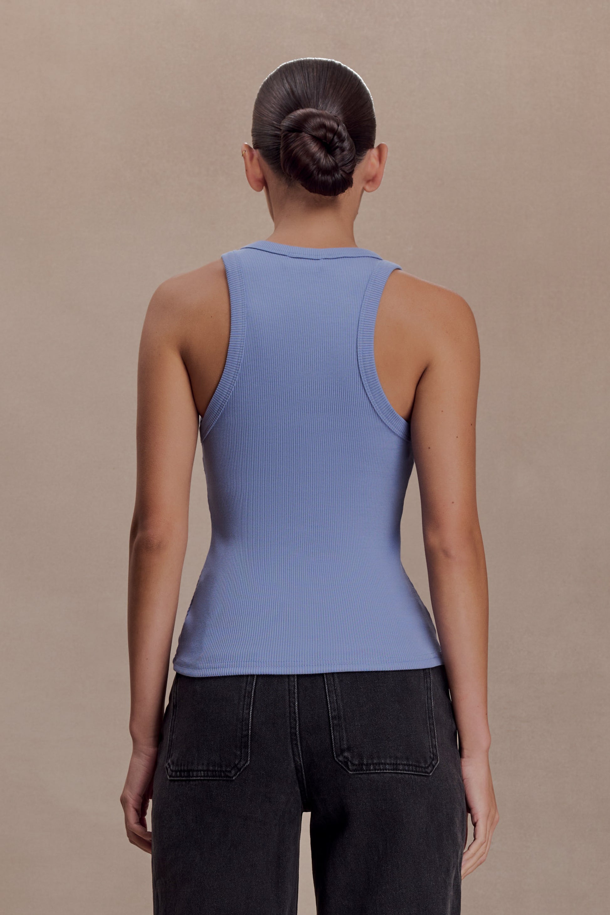 Lola Ribbed Sleeveless Top With Hardware - Cornflower Blue #2