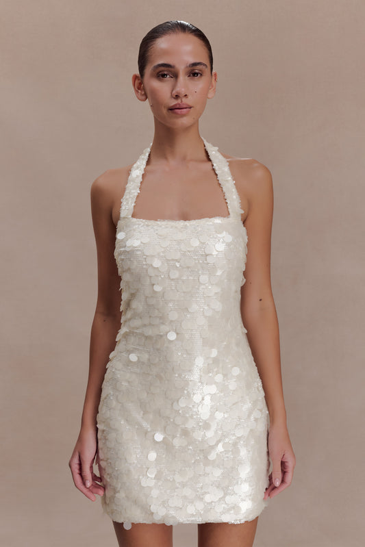 Caralee Sequin Halter Mini Dress - Ivory