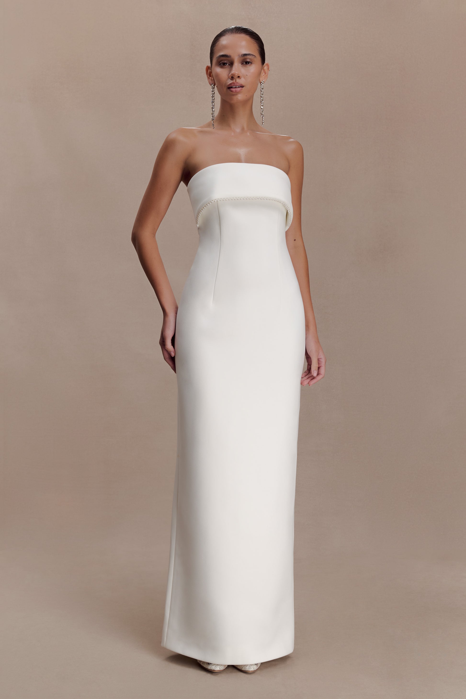 Sloane Strapless Maxi Dress With Pearls - White #5