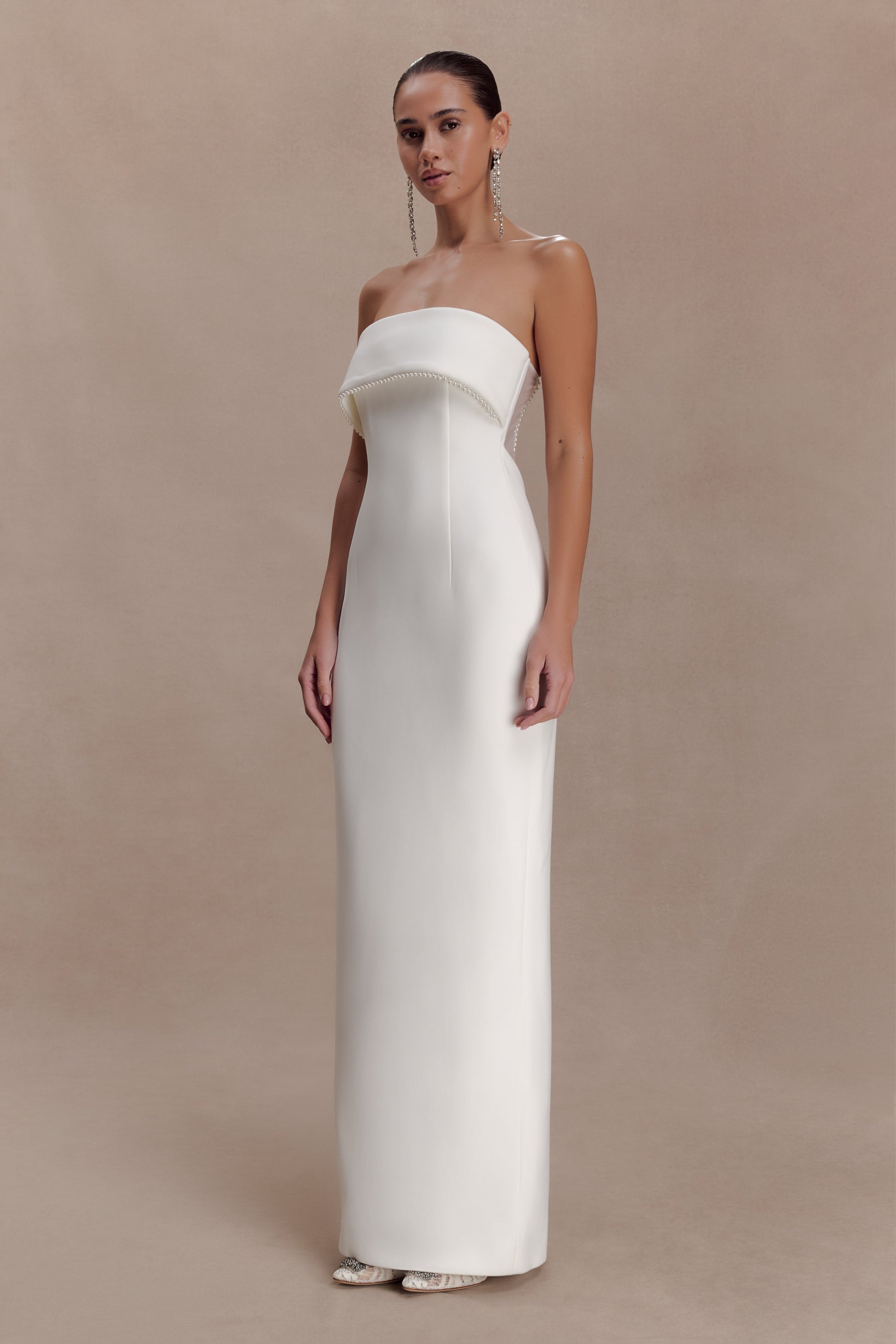 Sloane Strapless Maxi Dress With Pearls - White #4
