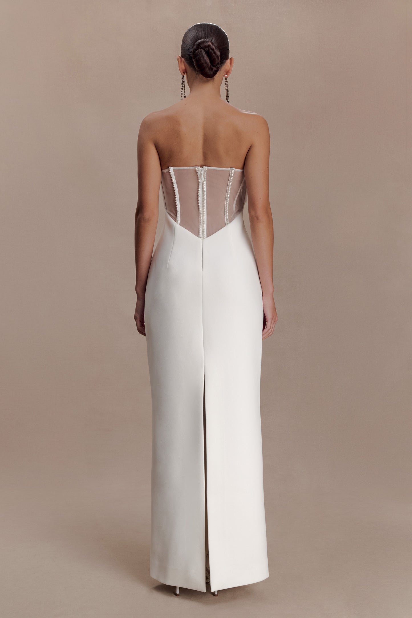 Sloane Strapless Maxi Dress With Pearls - White