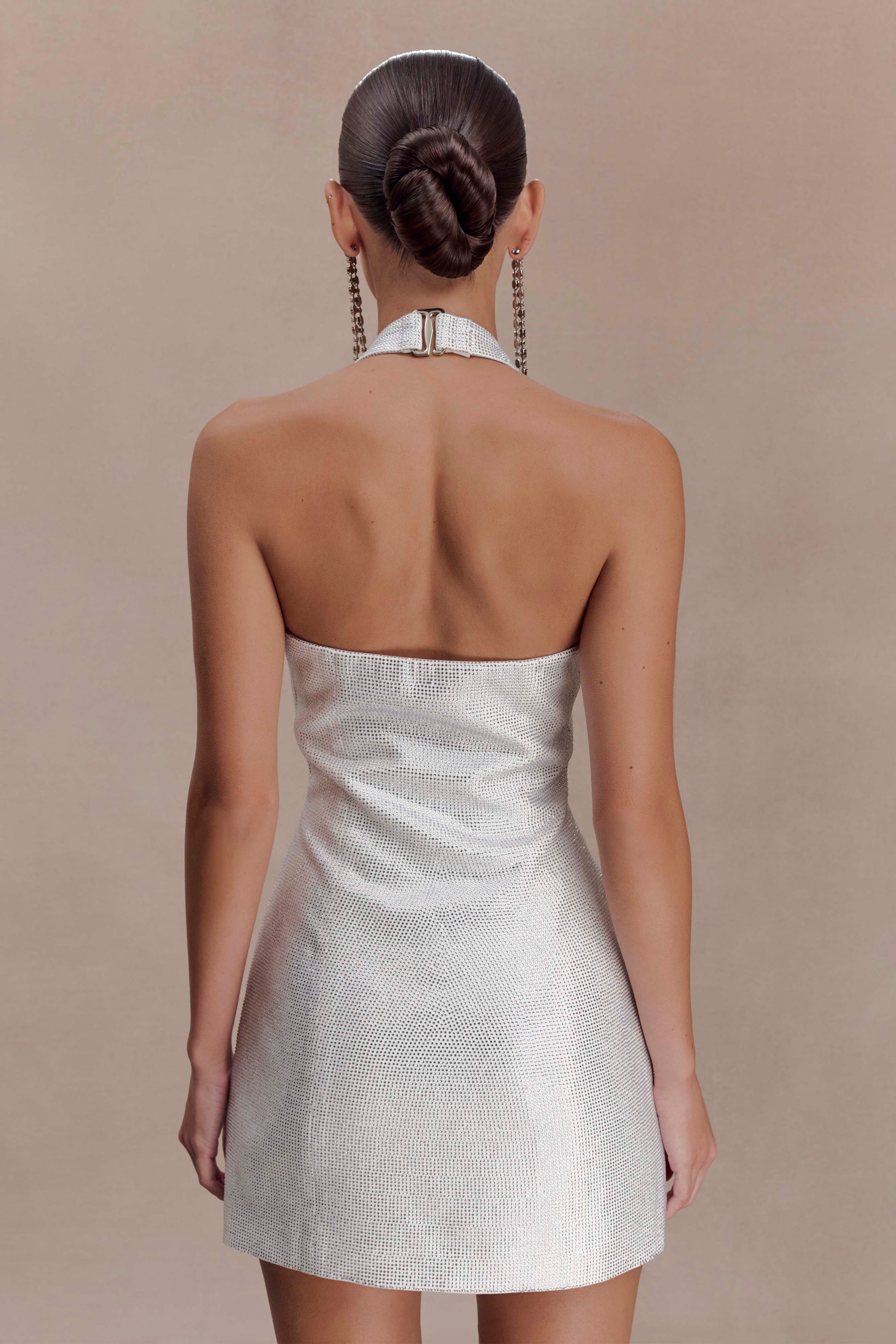 Raina Diamante Halter Mini Dress - White #2