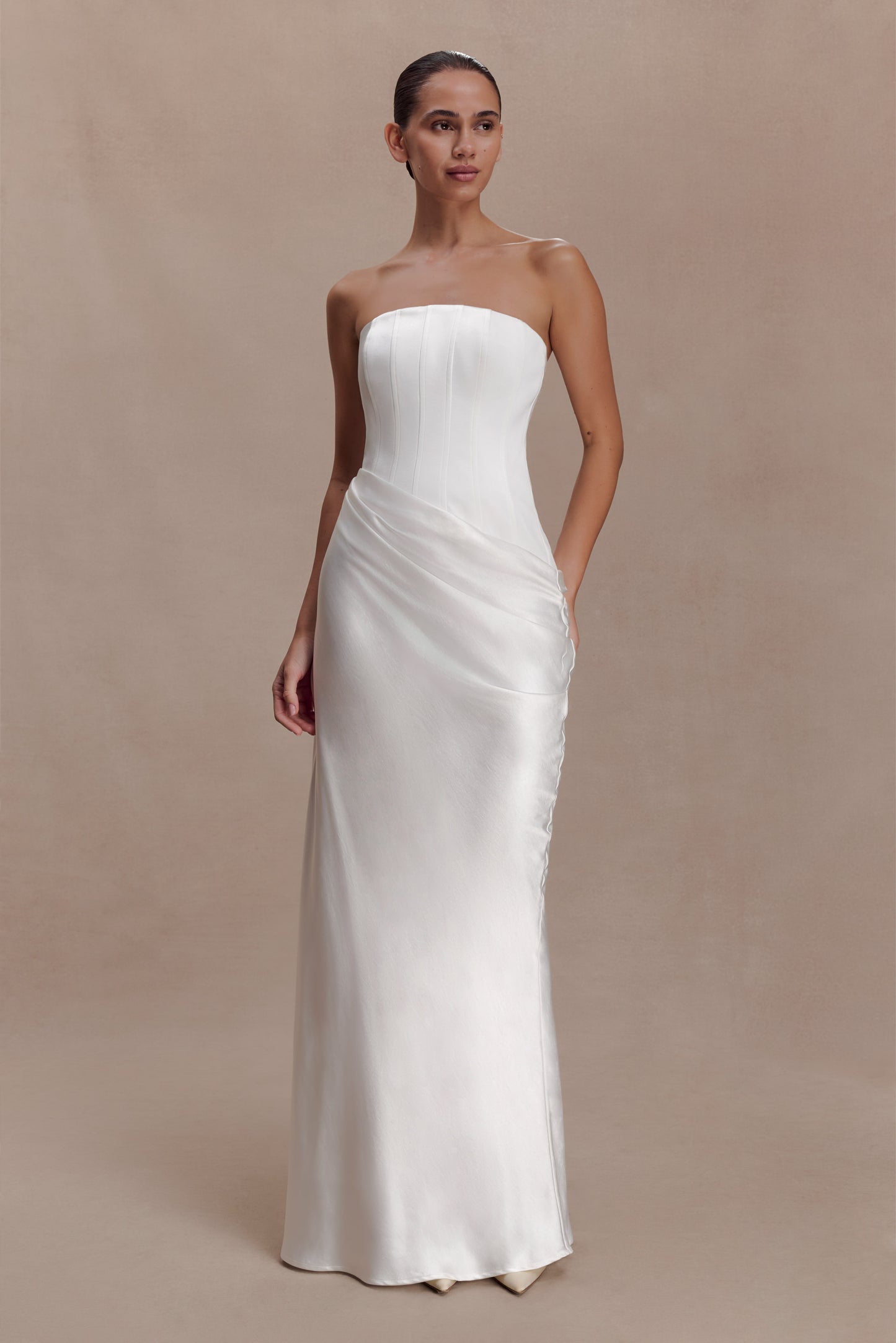 Grace Strapless Draped Waist Maxi Dress - Ivory