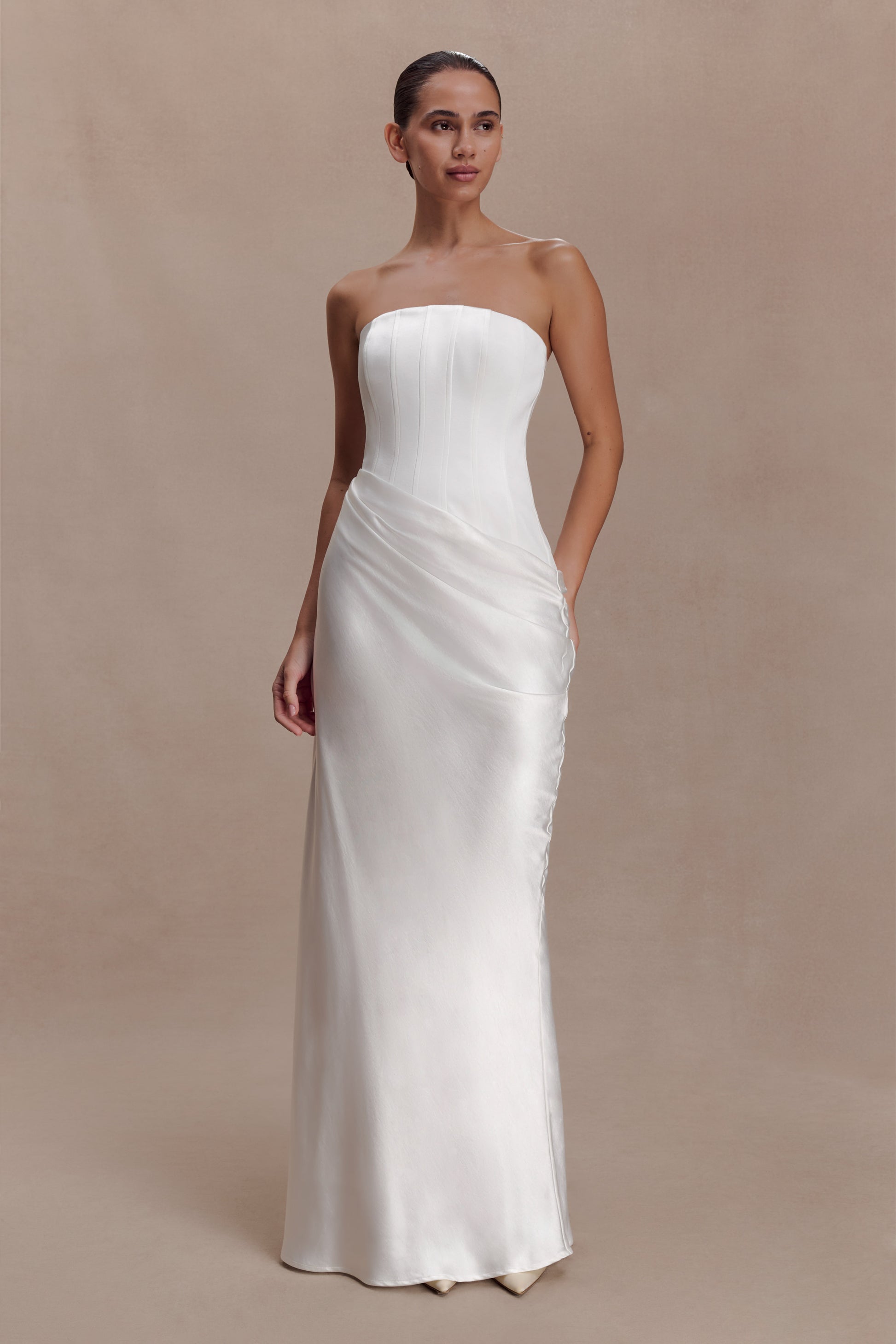 Grace Strapless Draped Waist Maxi Dress - Ivory #5