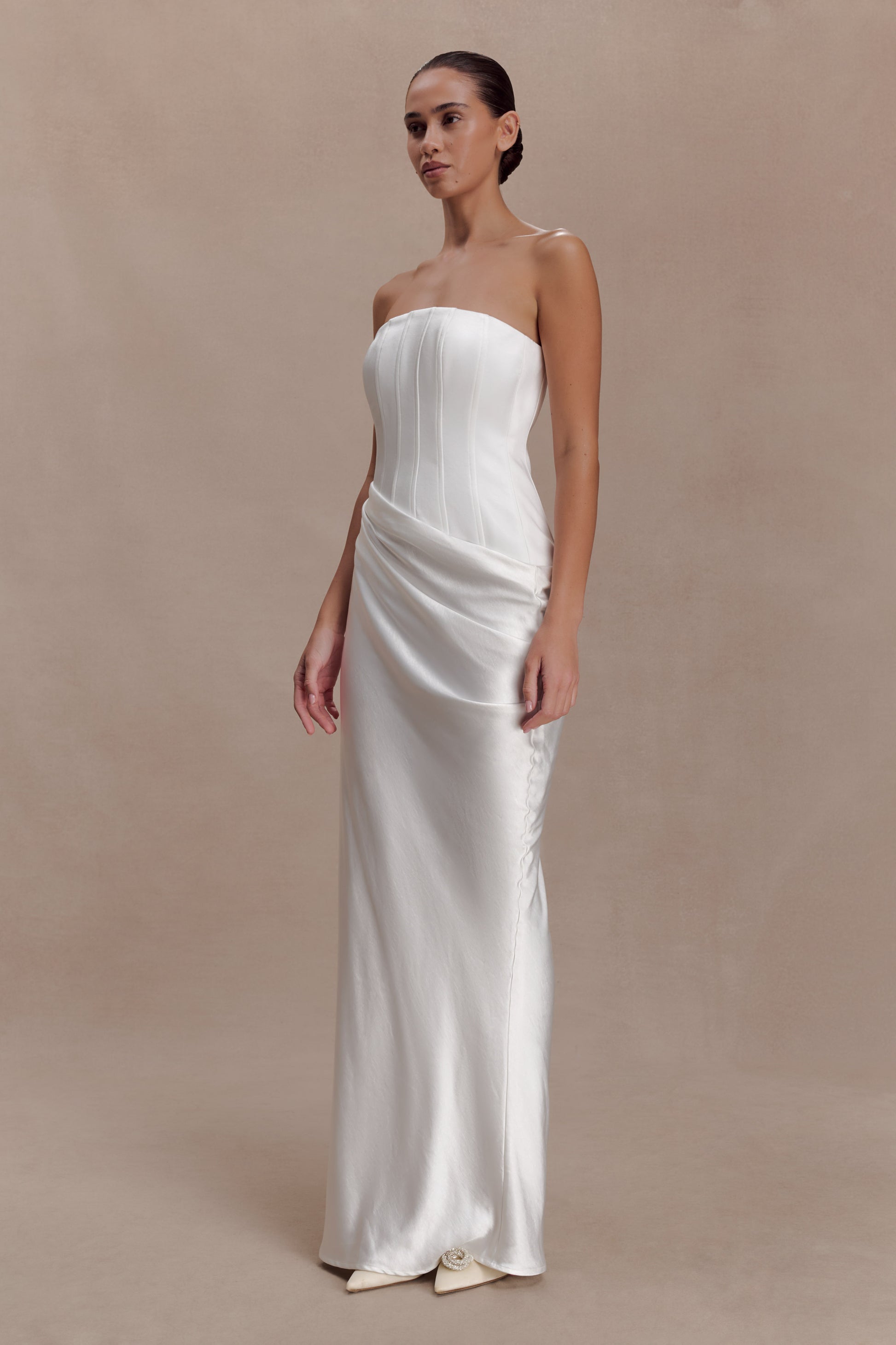 Grace Strapless Draped Waist Maxi Dress - Ivory #4