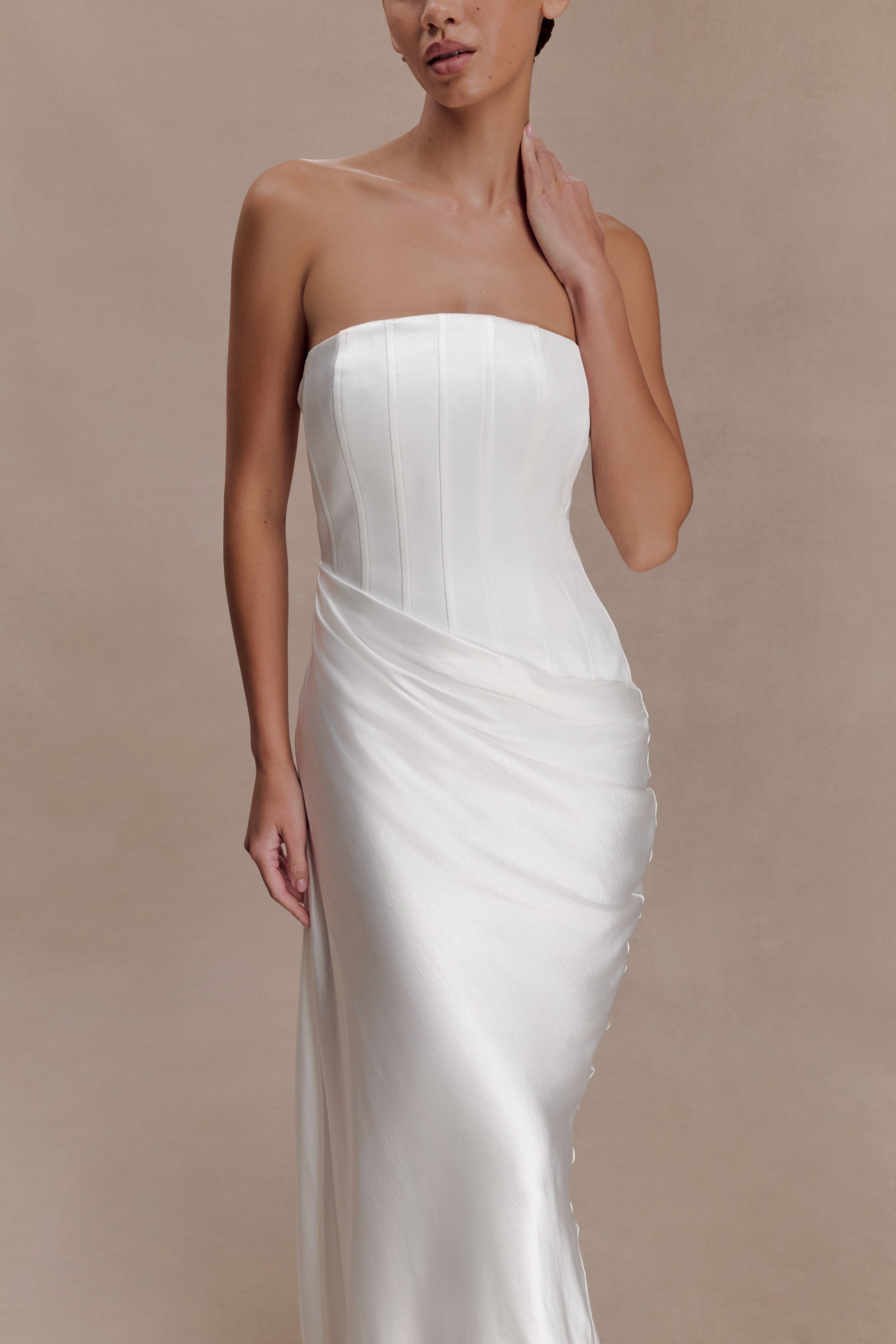 Grace Strapless Draped Waist Maxi Dress - Ivory #3