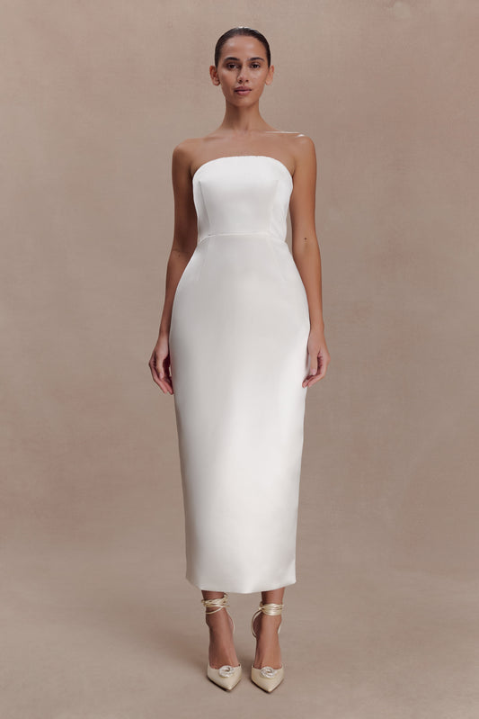 Ophelia Peplum Satin Maxi Dress - Ivory