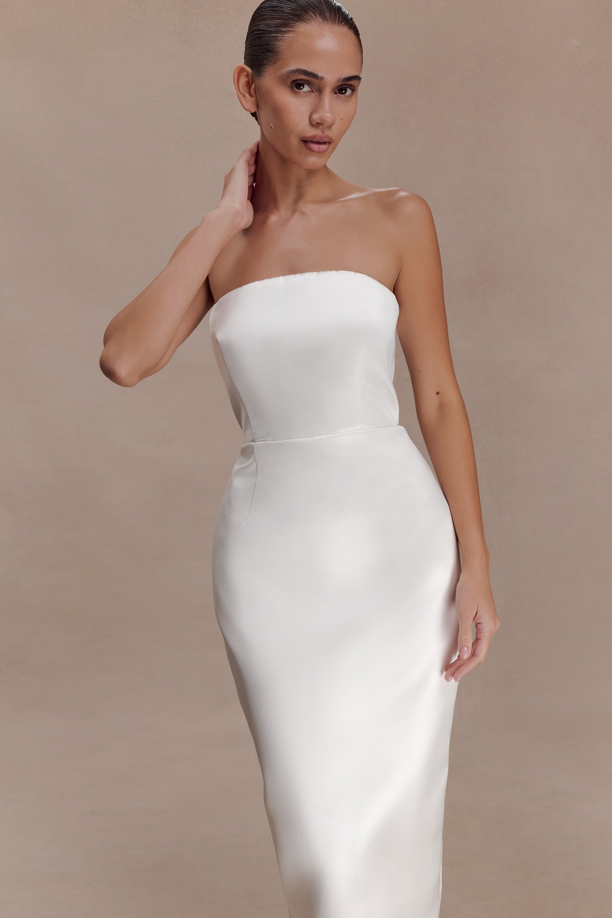 Ophelia Peplum Satin Maxi Dress - Ivory #7
