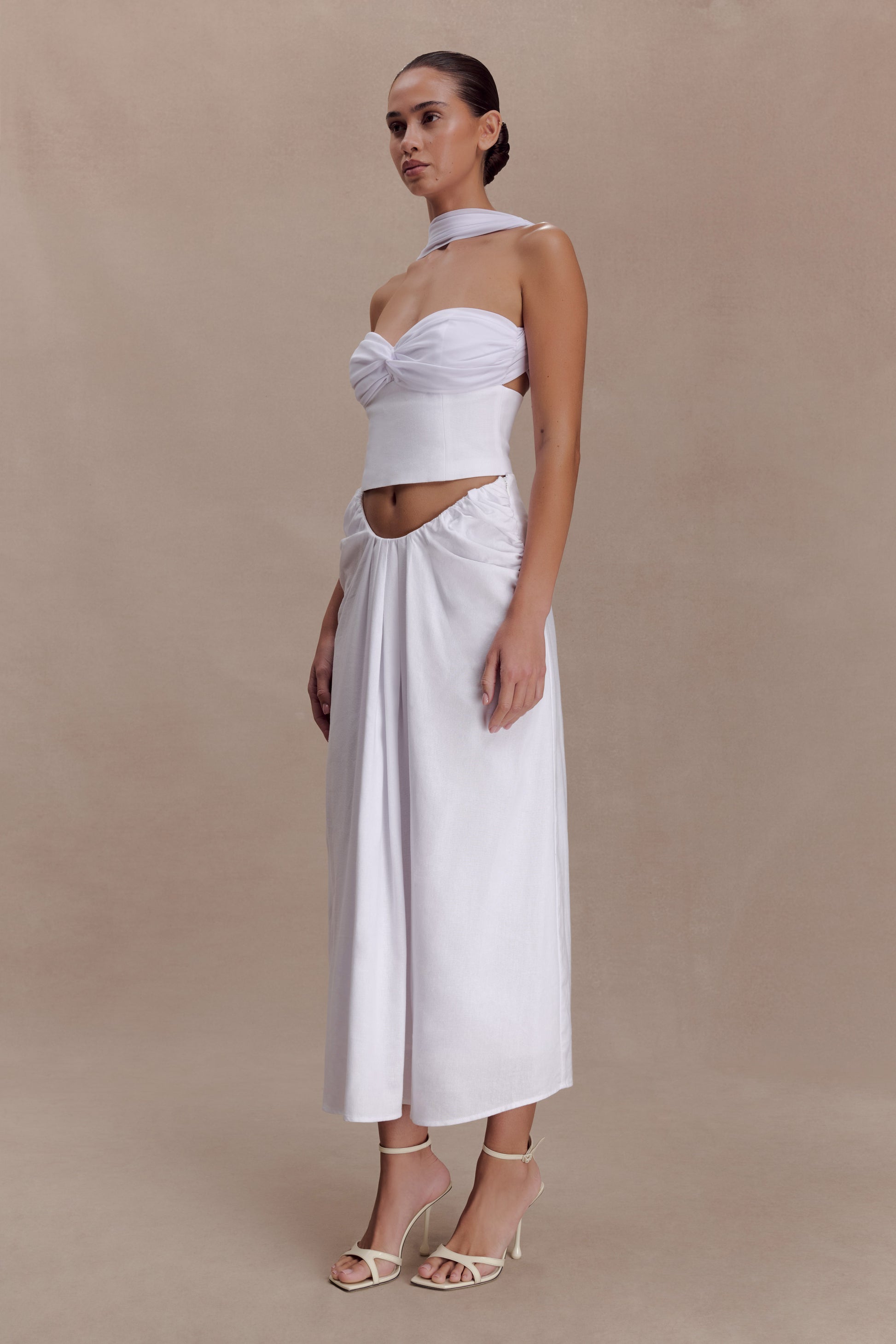 Talia Draped Linen Midi Skirt - White #3