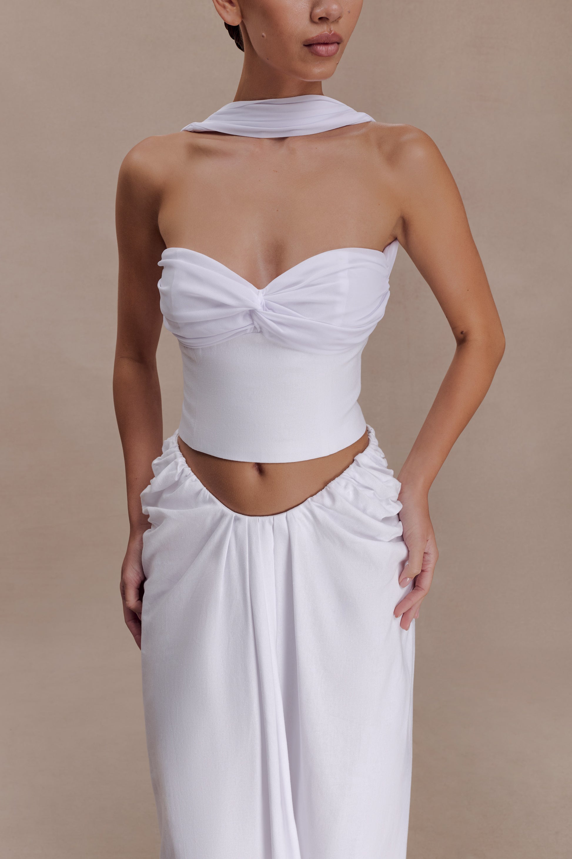Talia Chiffon And Linen Halter Top - White #3