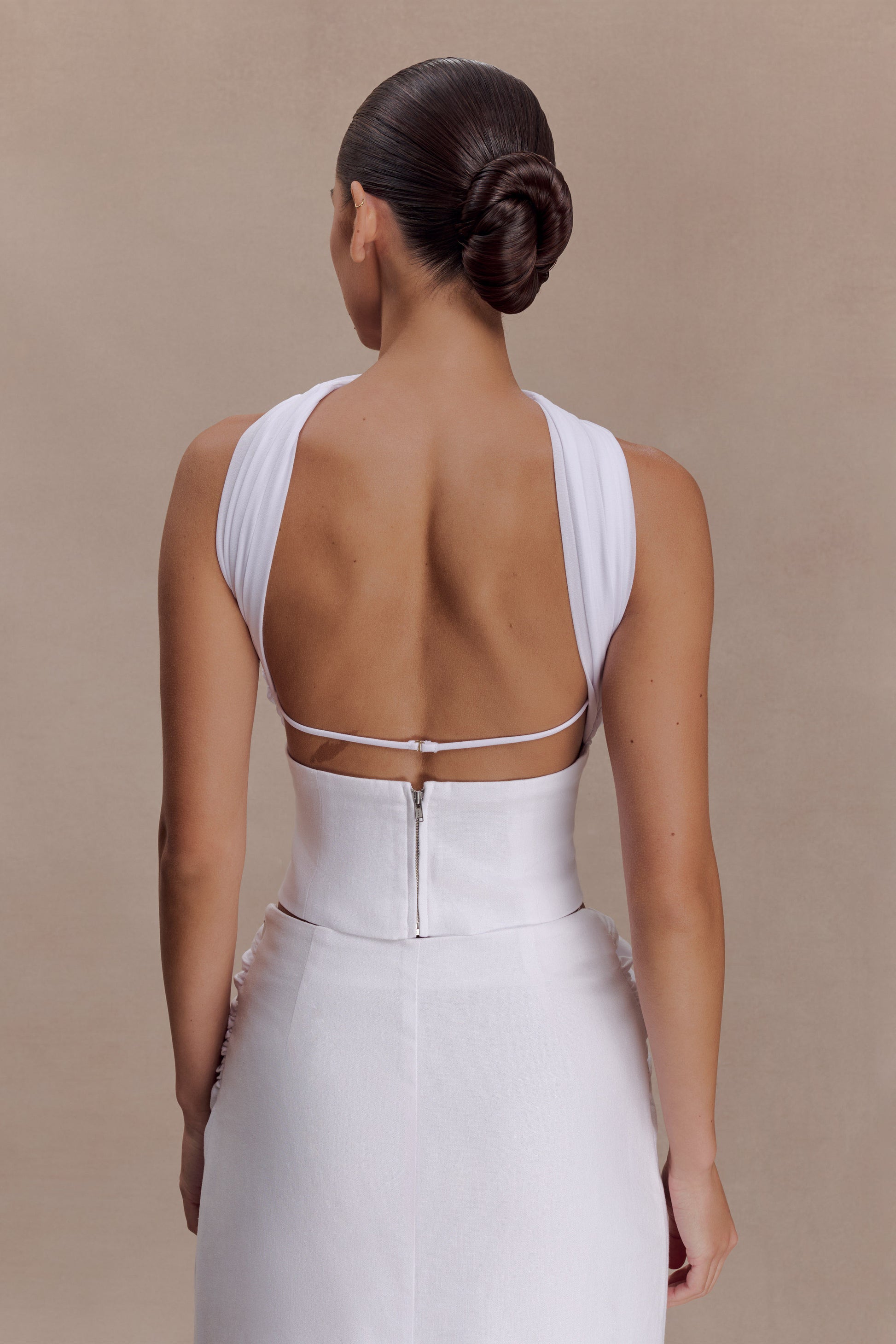 Talia Chiffon And Linen Halter Top - White #2