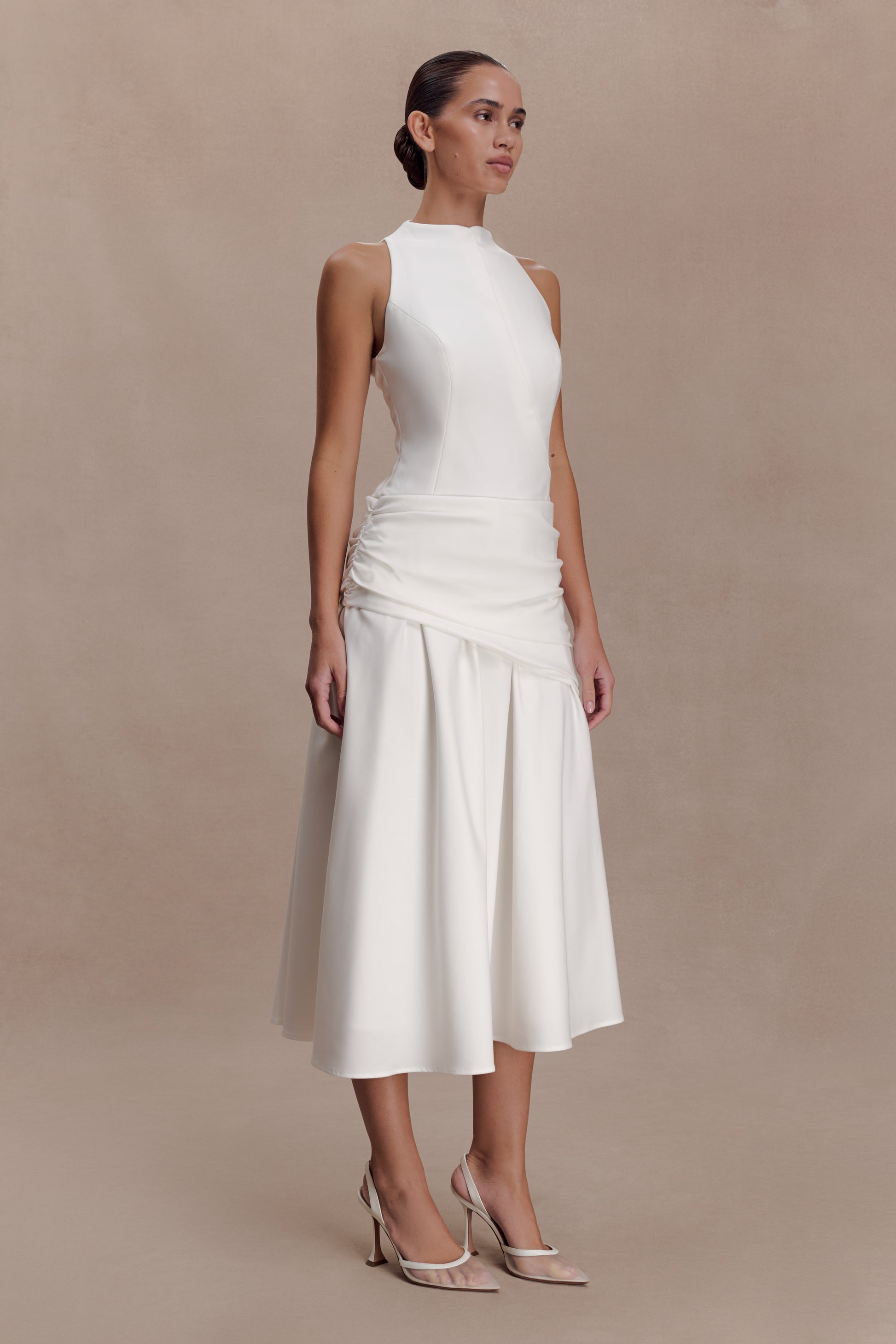 Emily Wrapped Waist Midi Dress - White #4