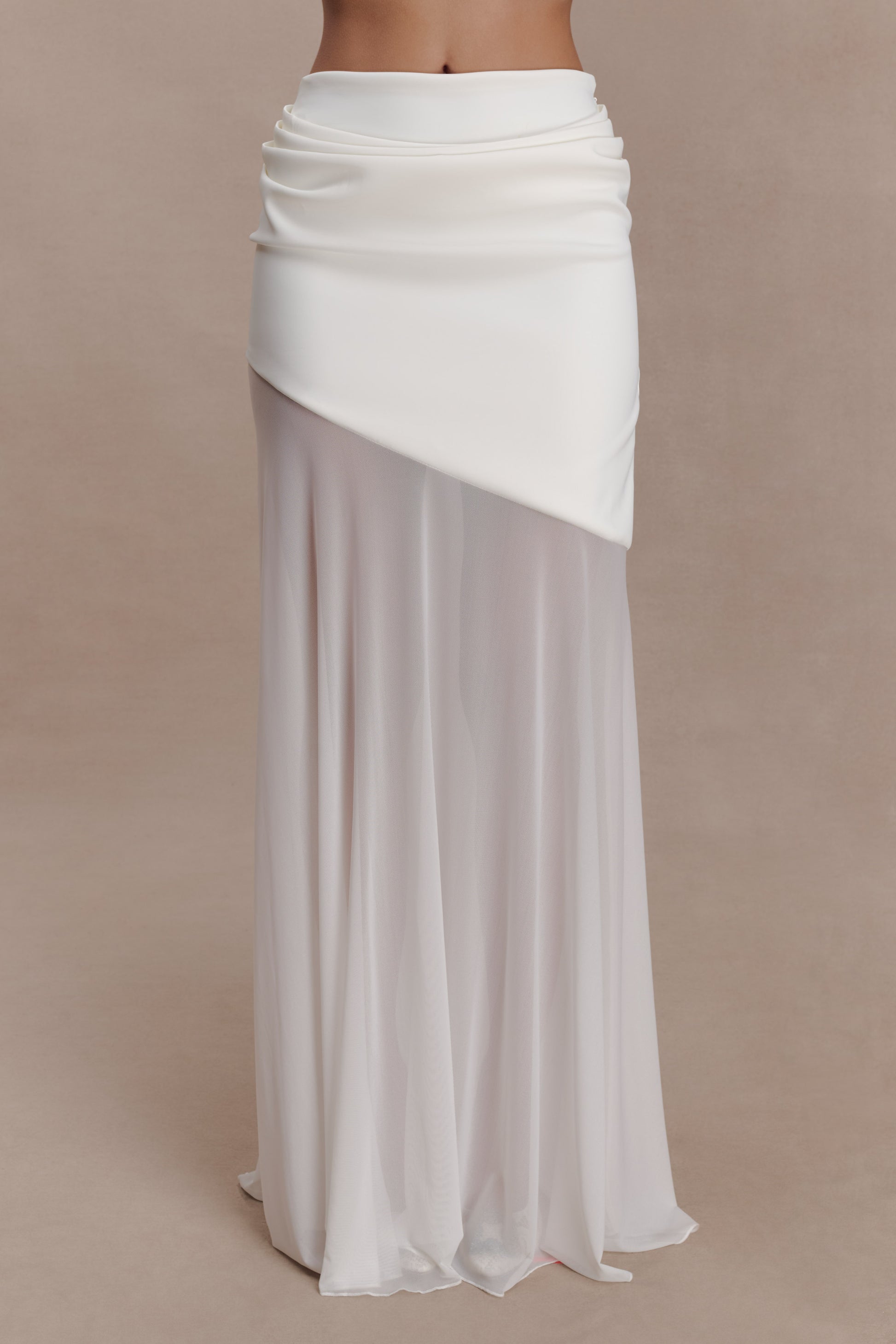 Portia Scuba And Mesh Maxi Skirt - White #6