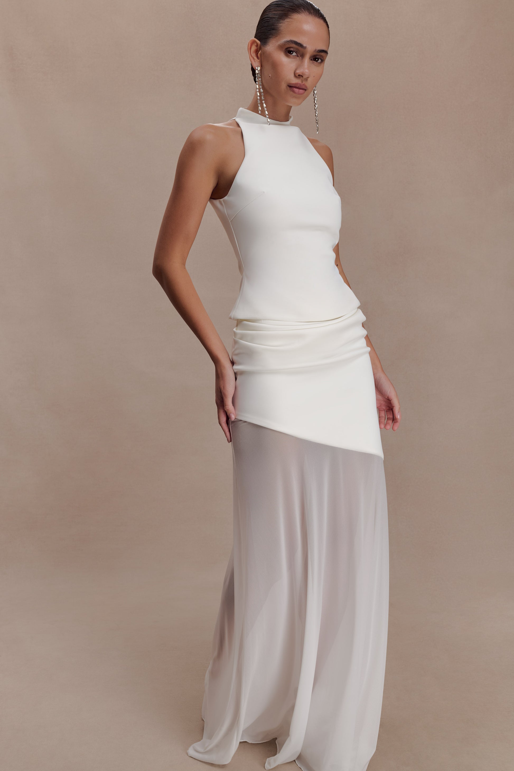 Portia Scuba And Mesh Maxi Skirt - White #3