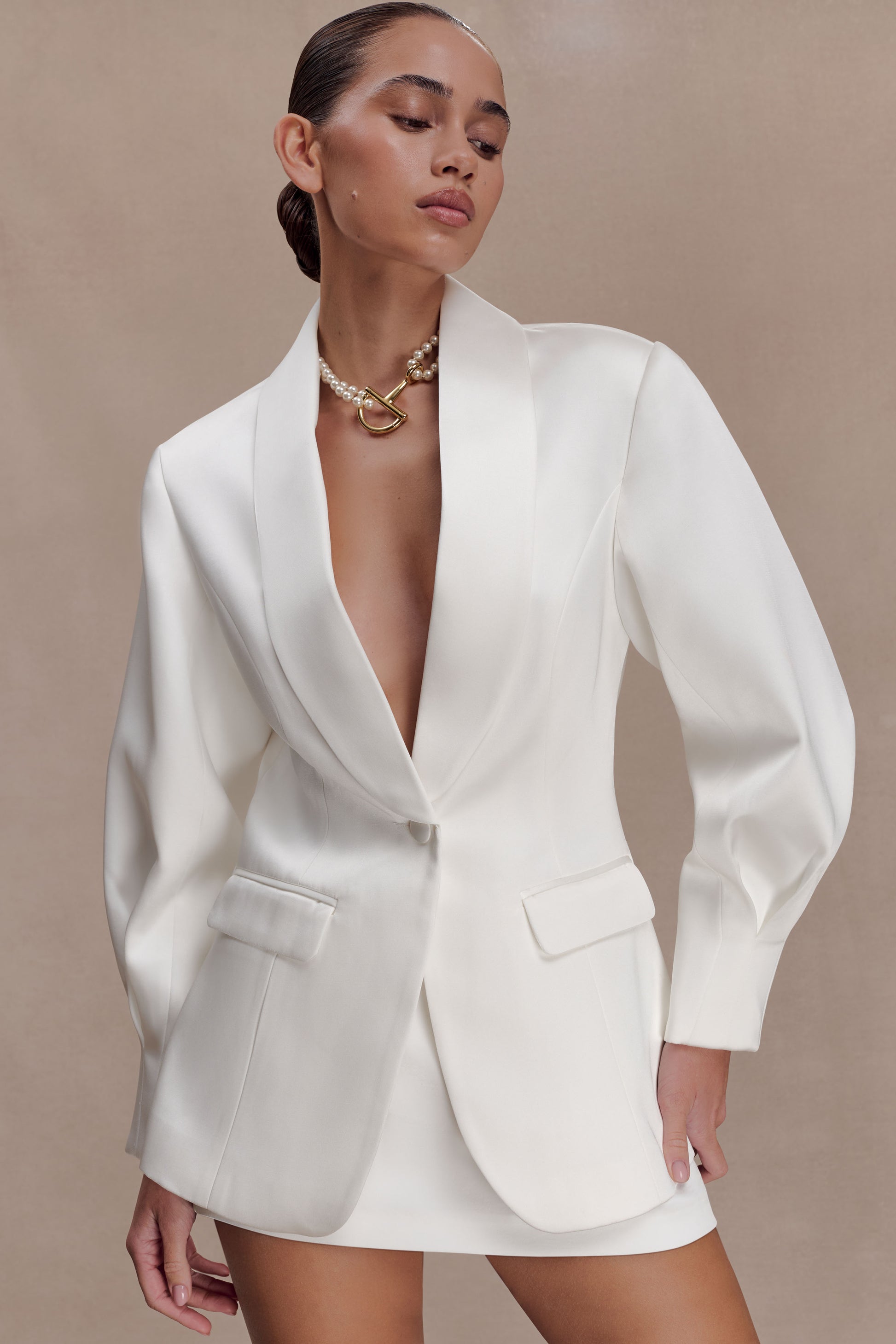 Kylie Oversized Satin Blazer - Ivory #4