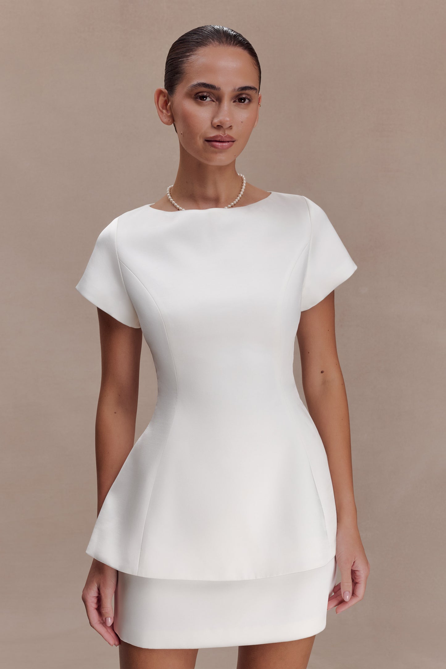 Adeline Short Sleeve Satin Top - White