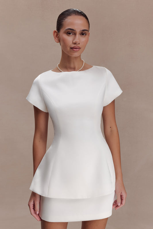 Adeline Short Sleeve Satin Top - White