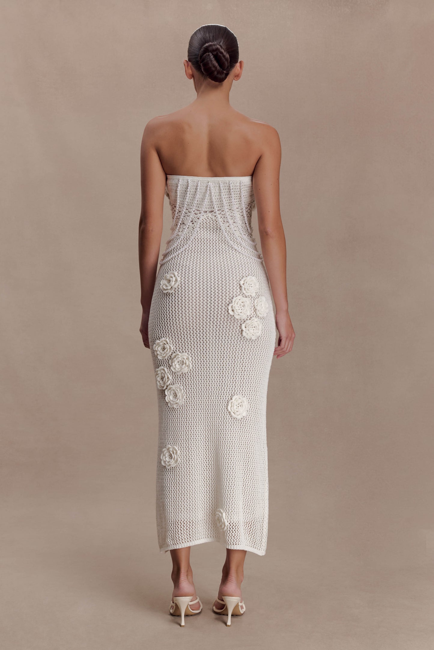 Samantha Crochet Midi Dress With Flowers - Ivory