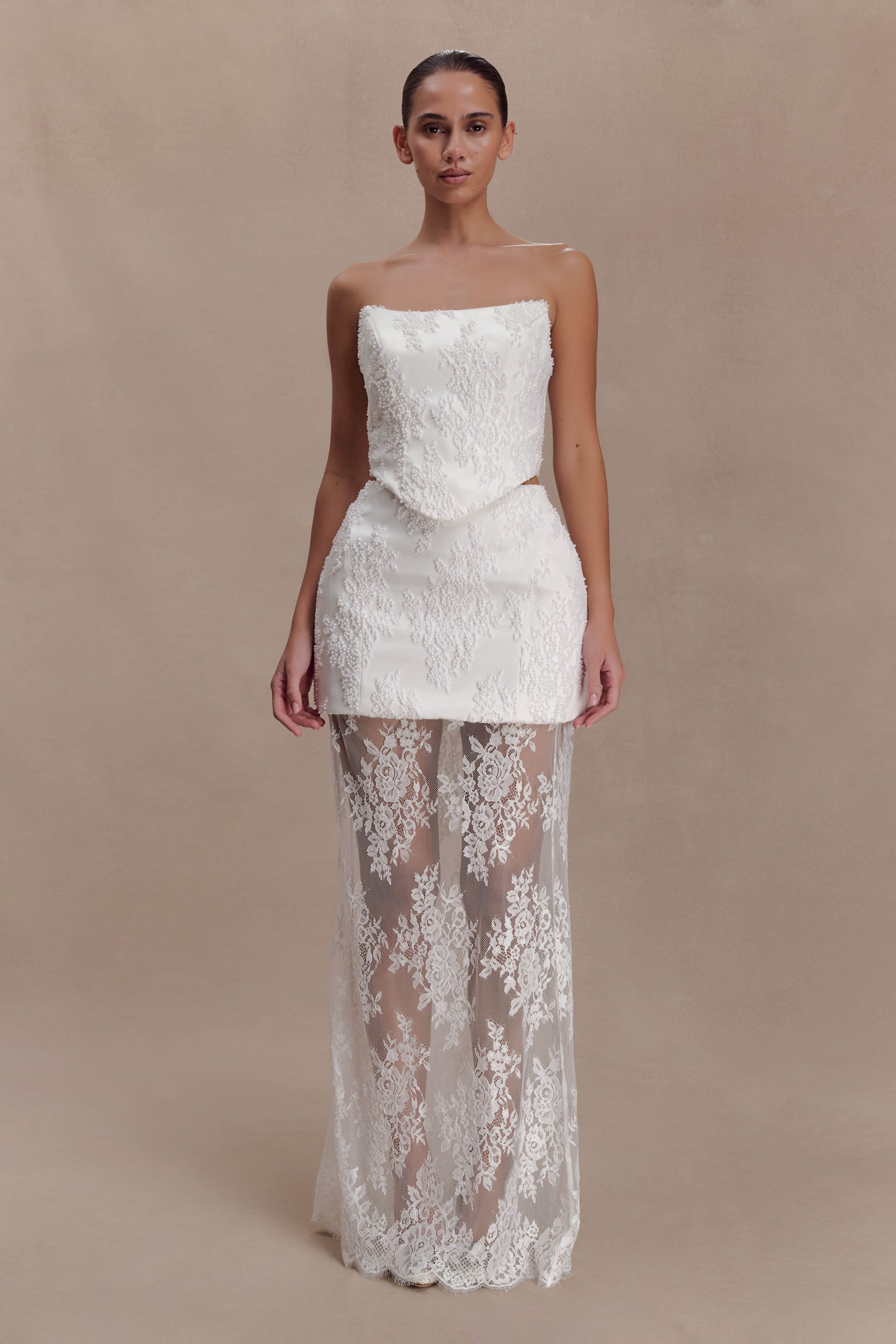 Camille Beaded Satin And Lace Maxi Skirt - Ivory #2