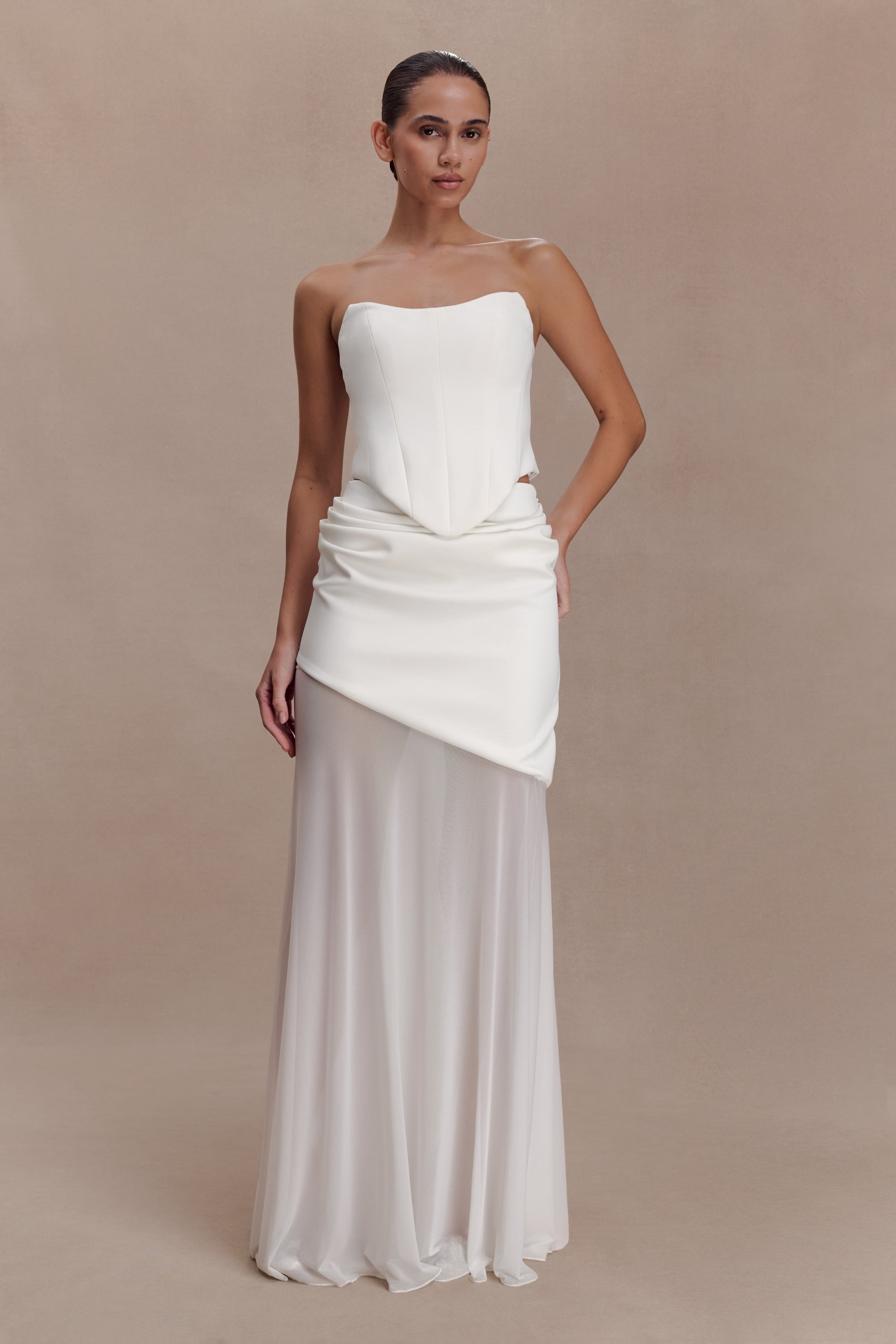 Karina Strapless Scuba Corset  - White #6