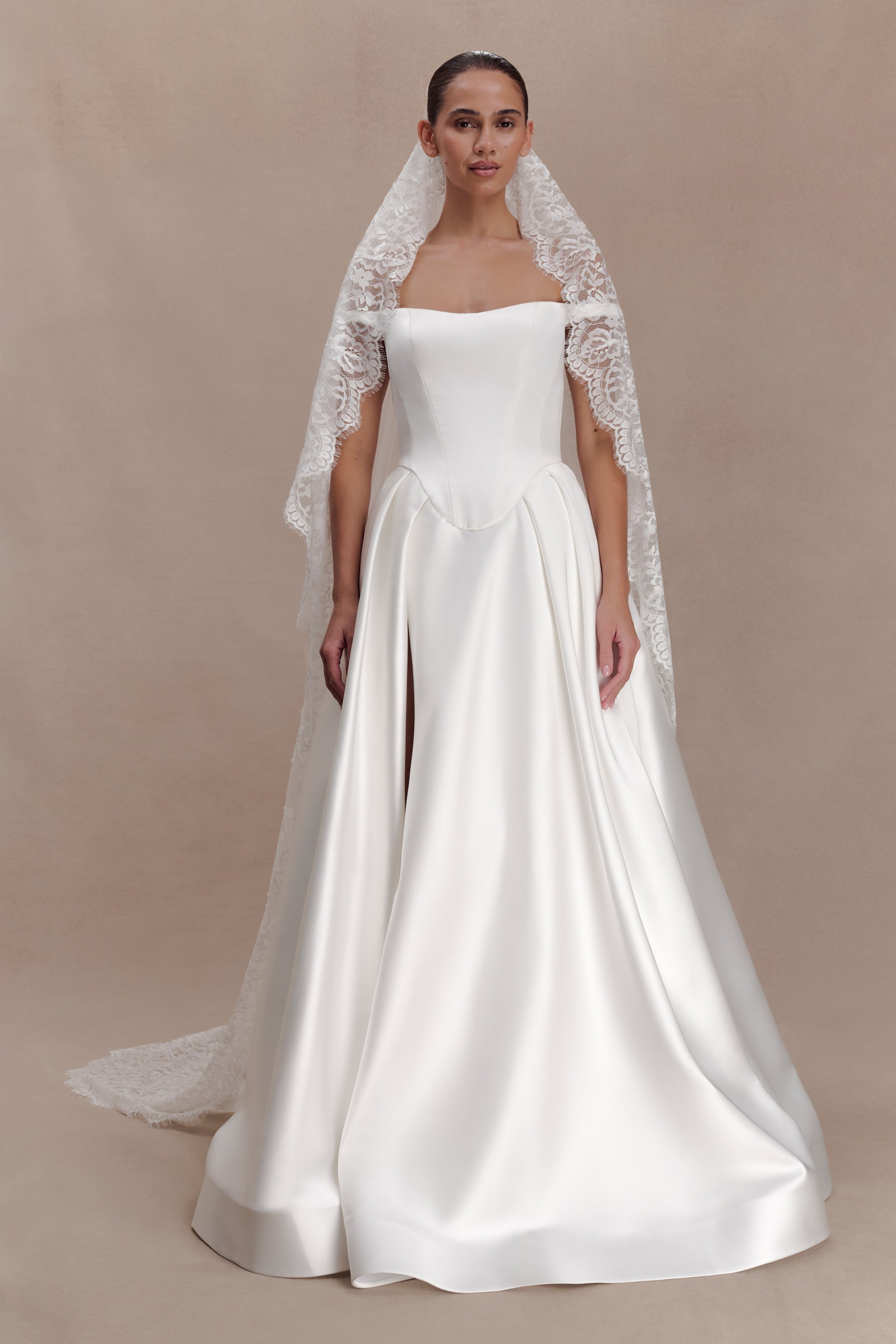 Cassia Lace Trim Veil - White #7
