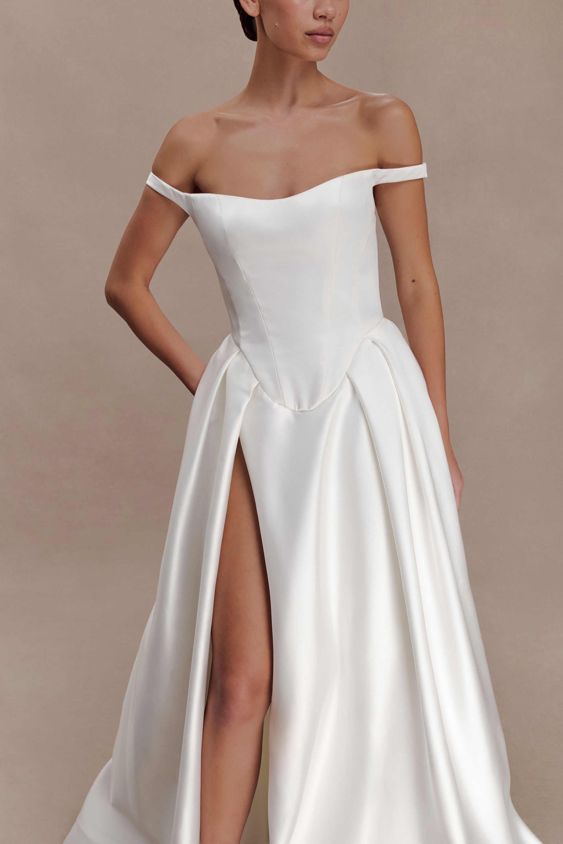 Willow Off Shoulder Satin Maxi Gown - White #7