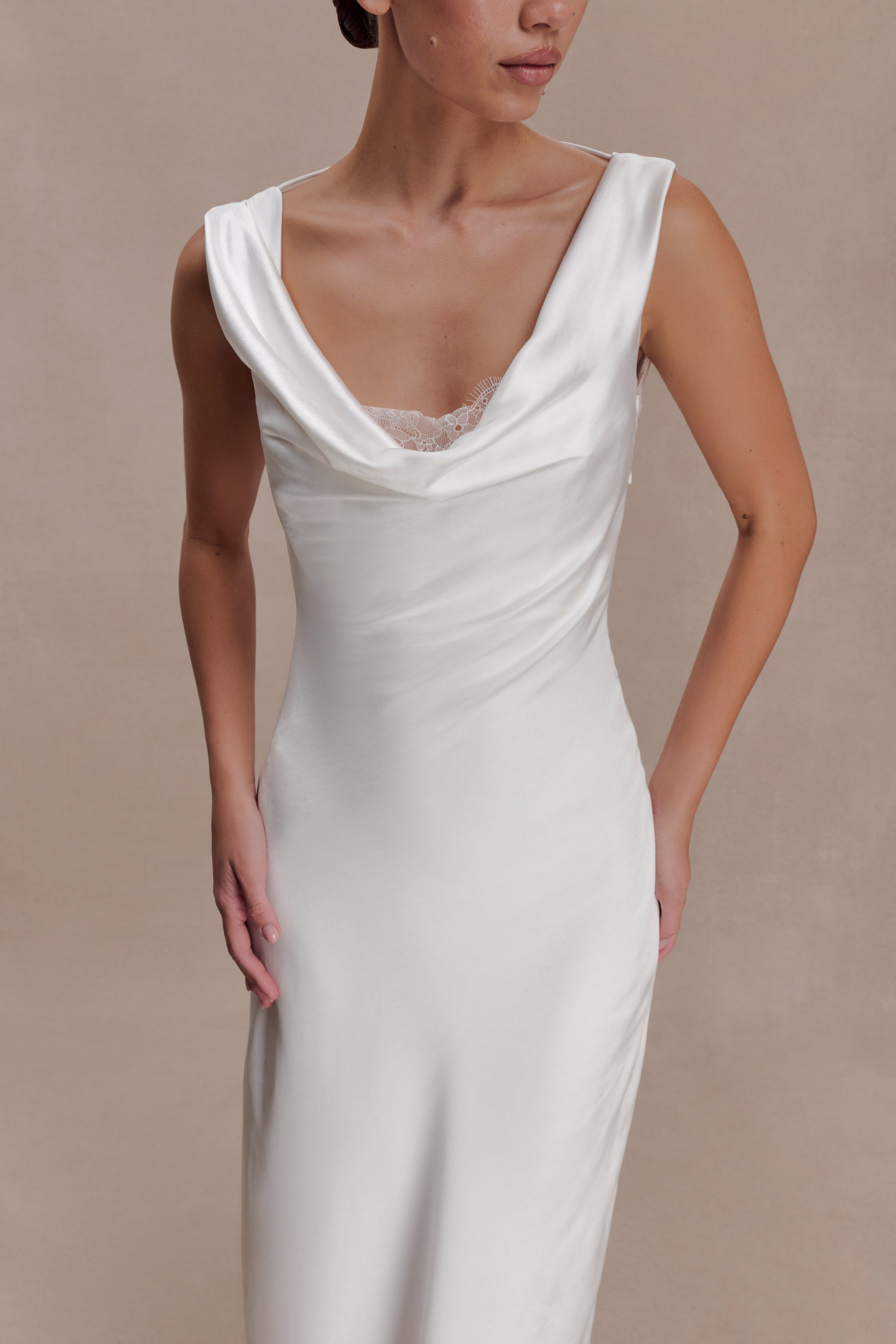 Ashley Cowl Neck Lace And Satin Maxi Dress - Ivory #3