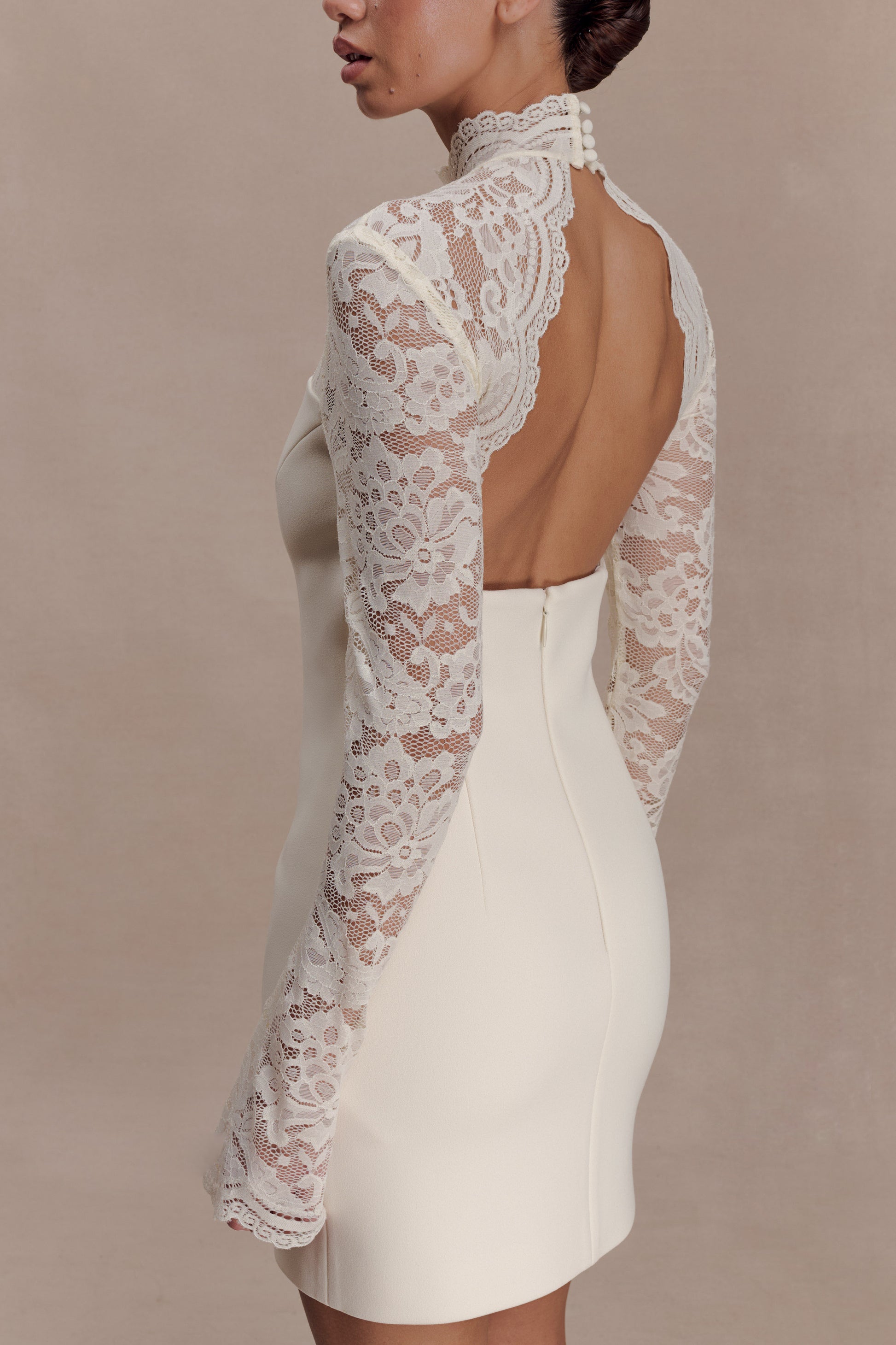 Aurelie Long Sleeve Lace Mini Dress - Ivory | MESHKI Aurelie Long Sleeve Lace Mini Dress - Ivory | MESHKI