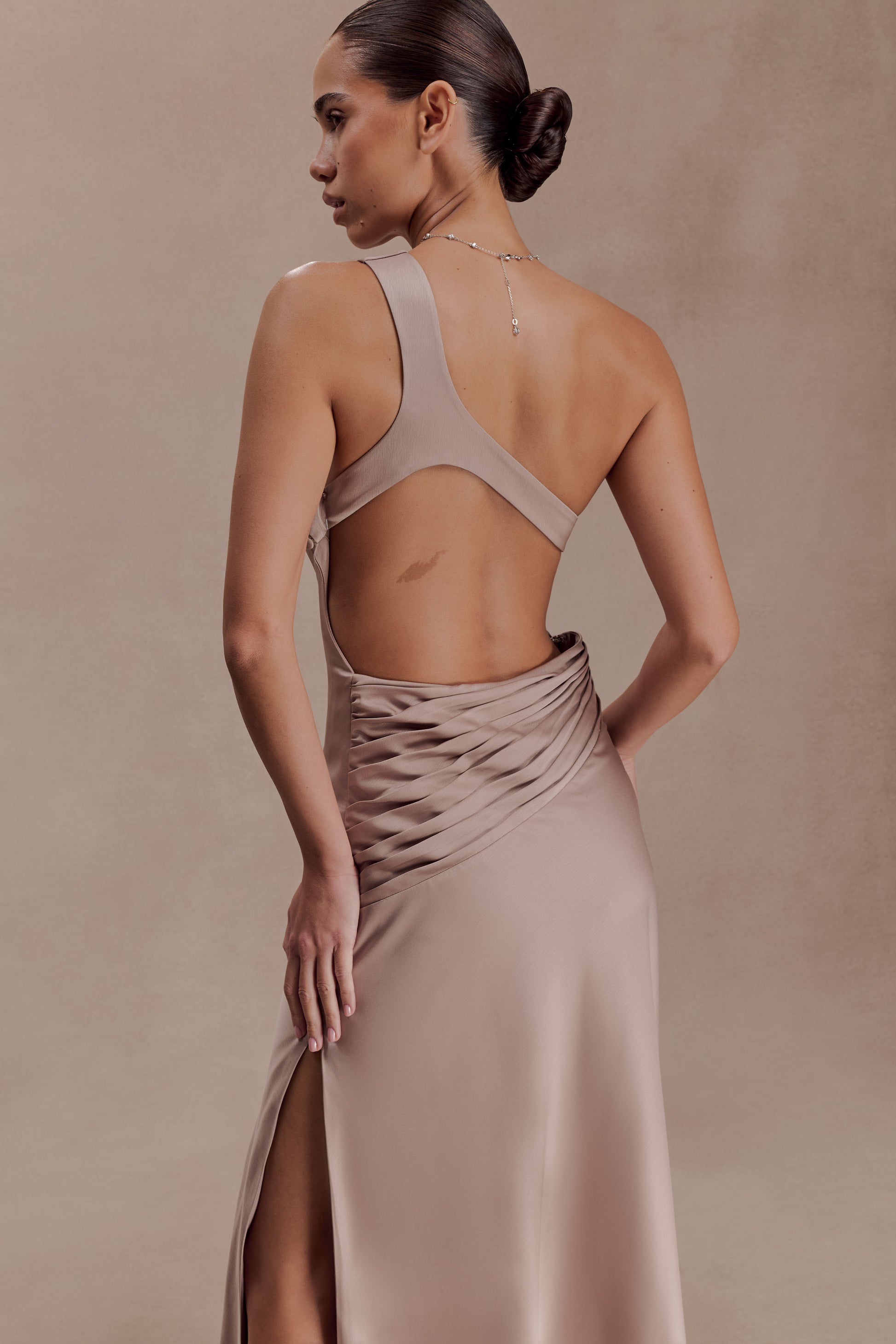 Lyla Asymmetrical Satin Maxi Dress