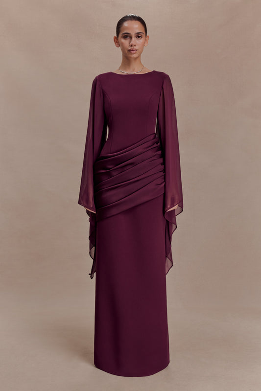 Samantha Waterfall Sleeves Maxi Dress - Wine