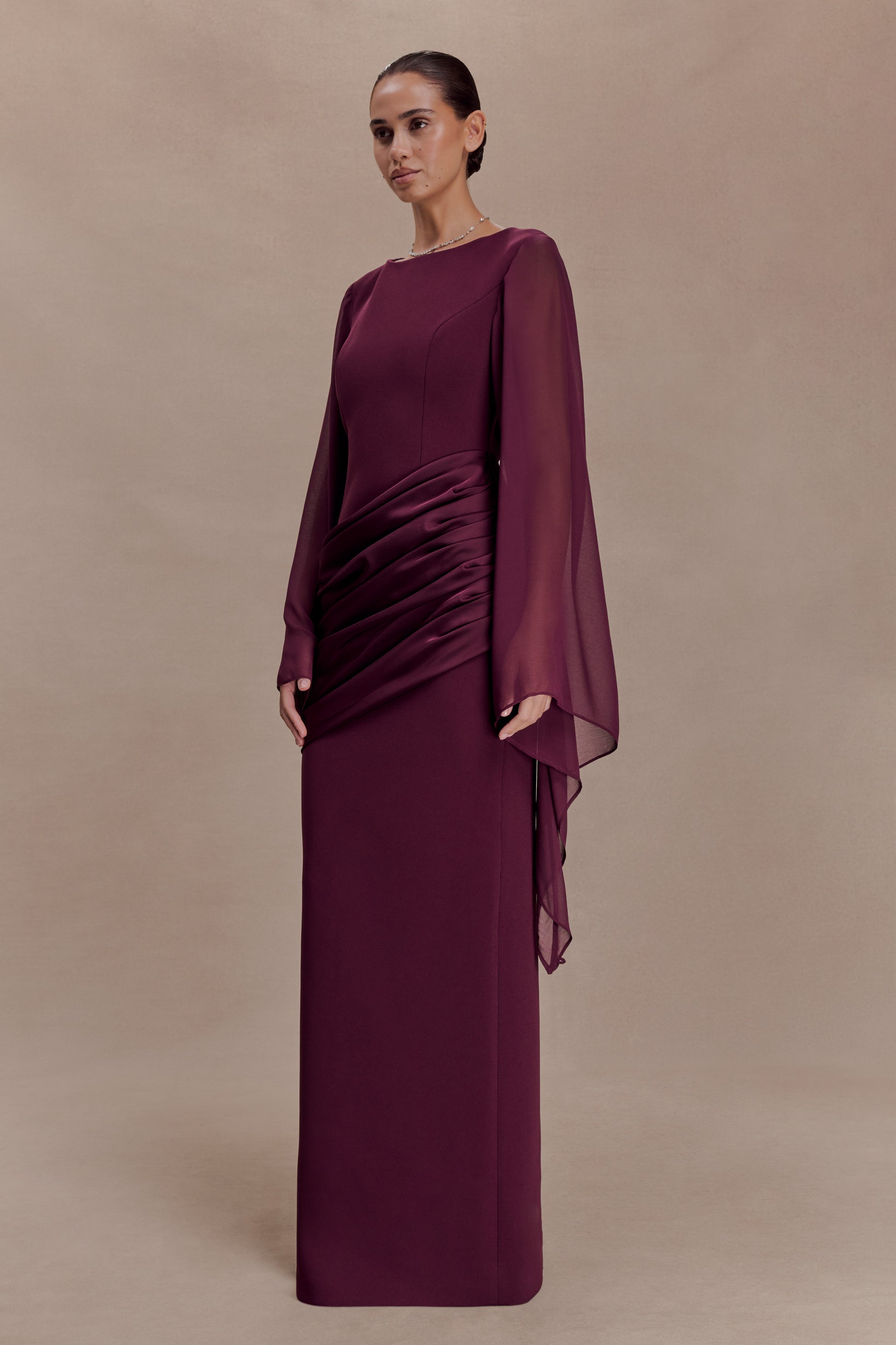 Samantha Waterfall Sleeves Maxi Dress - Wine #5