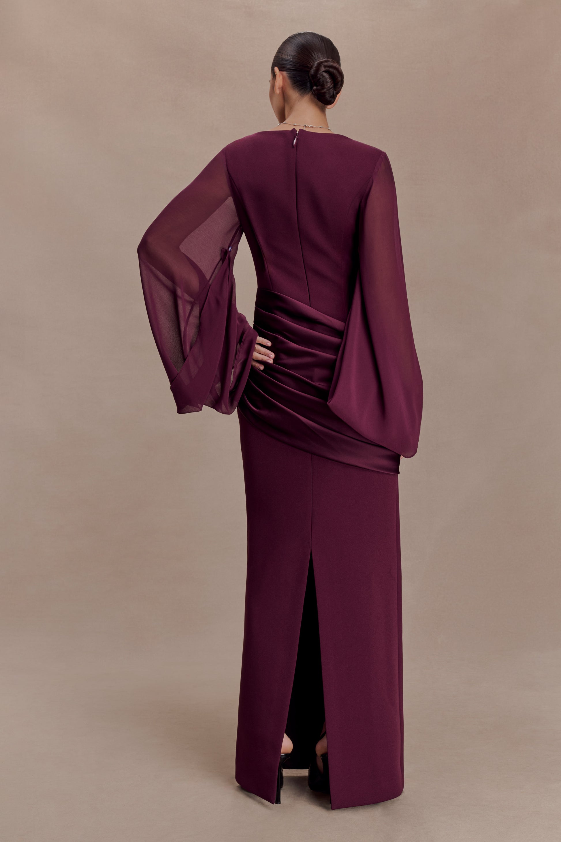 Samantha Waterfall Sleeves Maxi Dress - Wine #2