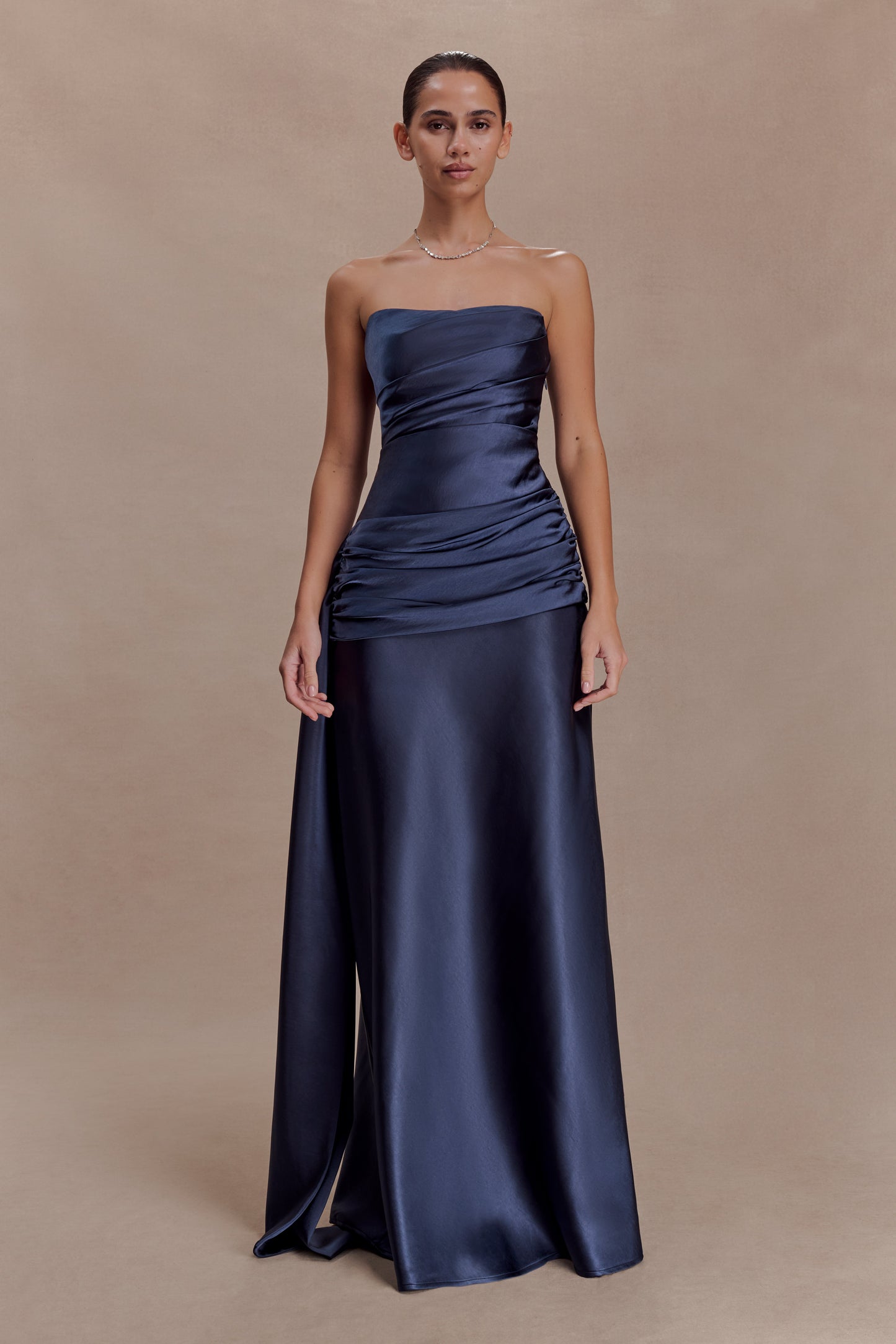 Sarah Strapless Maxi Dress With Waist Tie - Navy